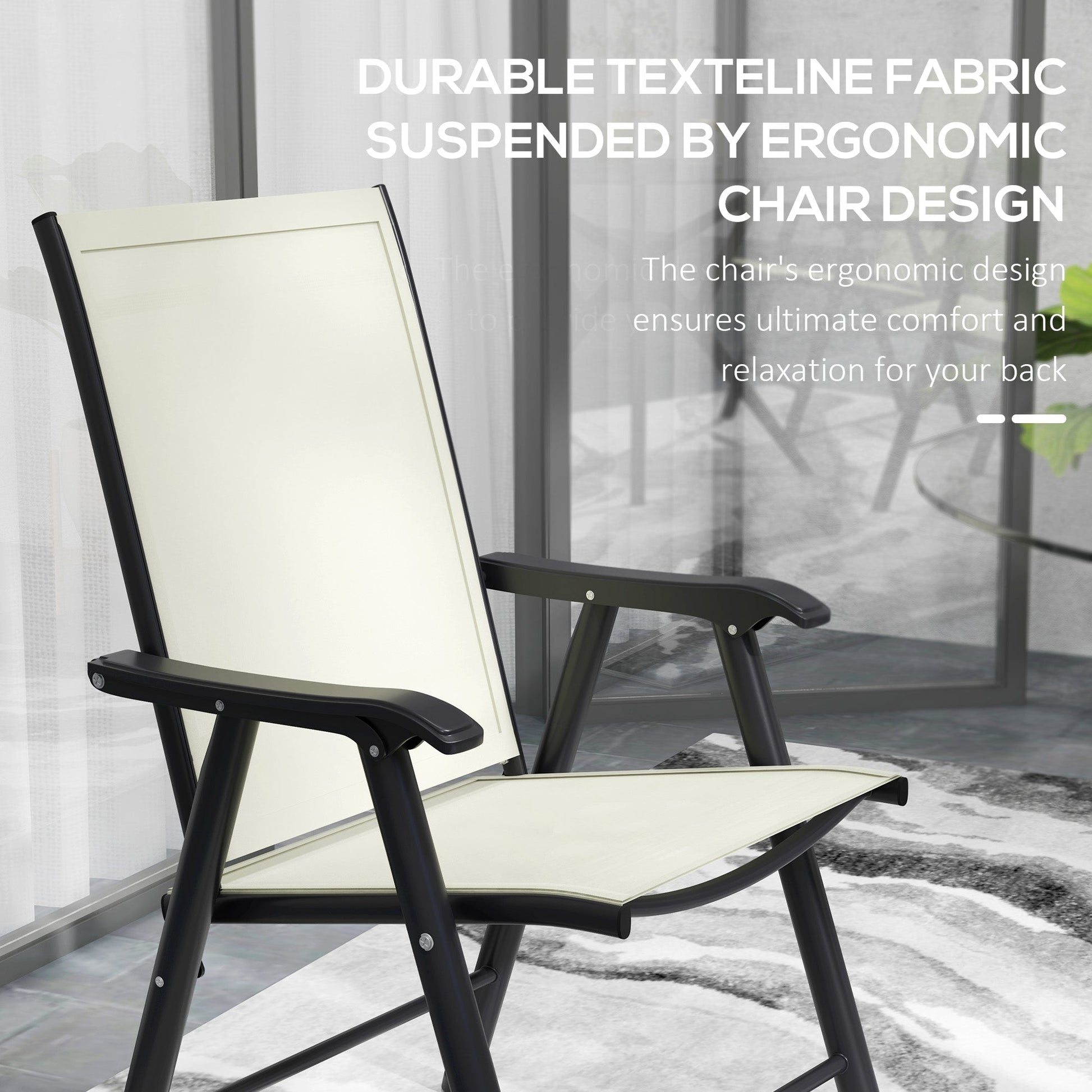4-Piece Folding Dining Chair Set for Relaxing on Patio, Balcony, or Garden, Comfortable Outdoor Furniture with Armrests, Beige