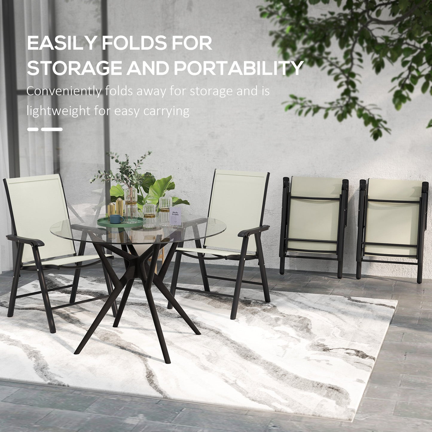4-Piece Folding Dining Chair Set for Relaxing on Patio, Balcony, or Garden, Comfortable Outdoor Furniture with Armrests, Beige