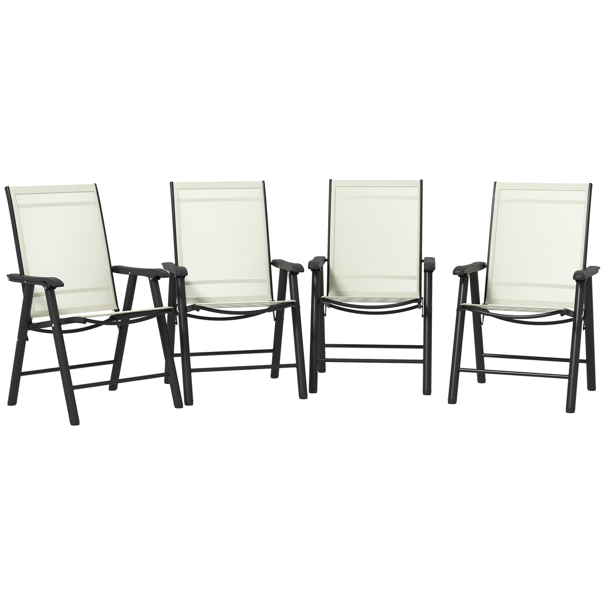 4-Piece Folding Dining Chair Set for Relaxing on Patio, Balcony, or Garden, Comfortable Outdoor Furniture with Armrests, Beige