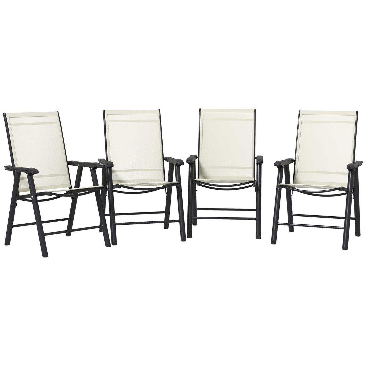 4-Piece Folding Dining Chair Set for Relaxing on Patio, Balcony, or Garden, Comfortable Outdoor Furniture with Armrests, Beige