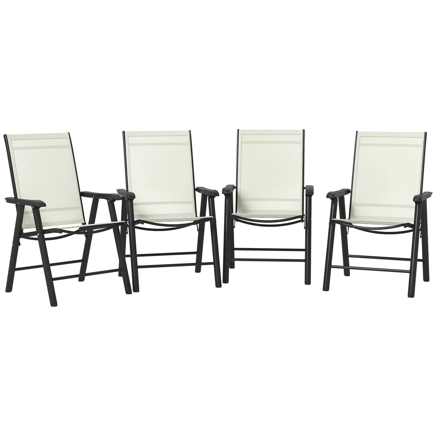 4-Piece Folding Dining Chair Set for Relaxing on Patio, Balcony, or Garden, Comfortable Outdoor Furniture with Armrests, Beige