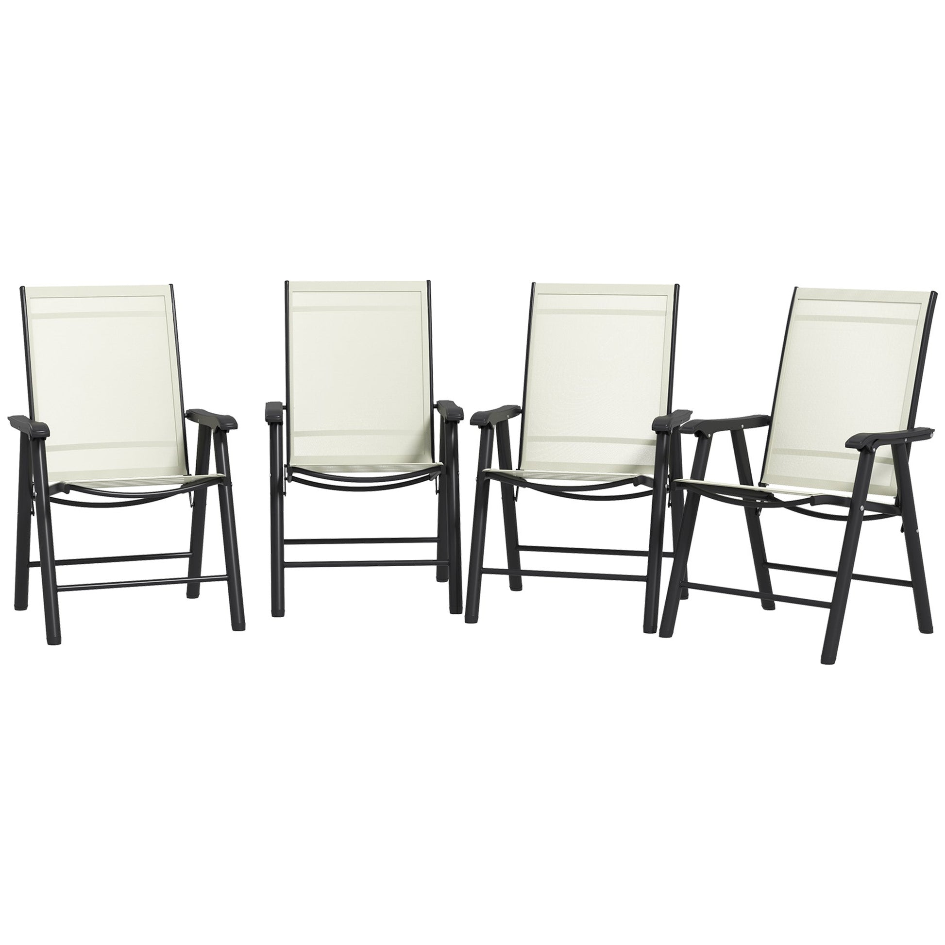 4-Piece Folding Dining Chair Set for Relaxing on Patio, Balcony, or Garden, Comfortable Outdoor Furniture with Armrests, Beige