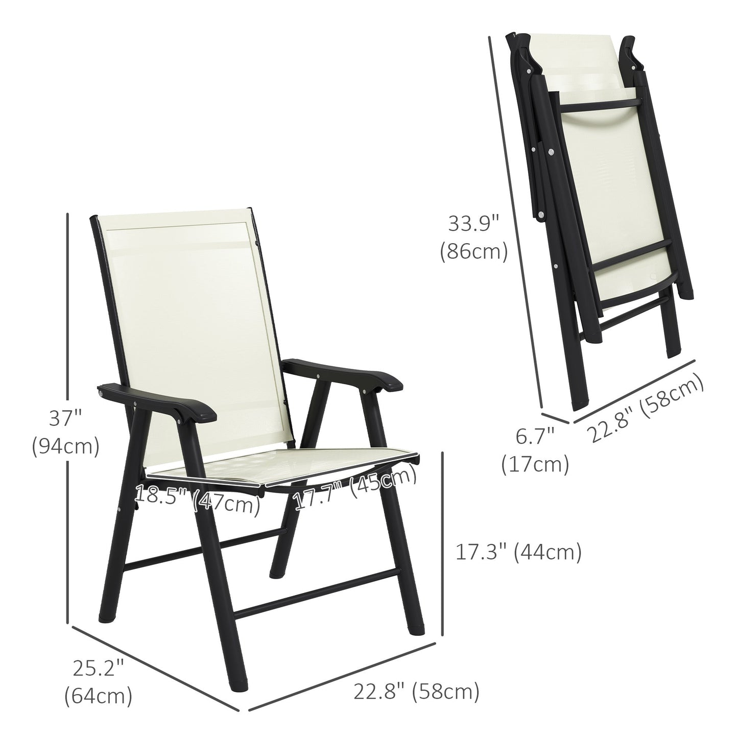 4-Piece Folding Dining Chair Set for Relaxing on Patio, Balcony, or Garden, Comfortable Outdoor Furniture with Armrests, Beige