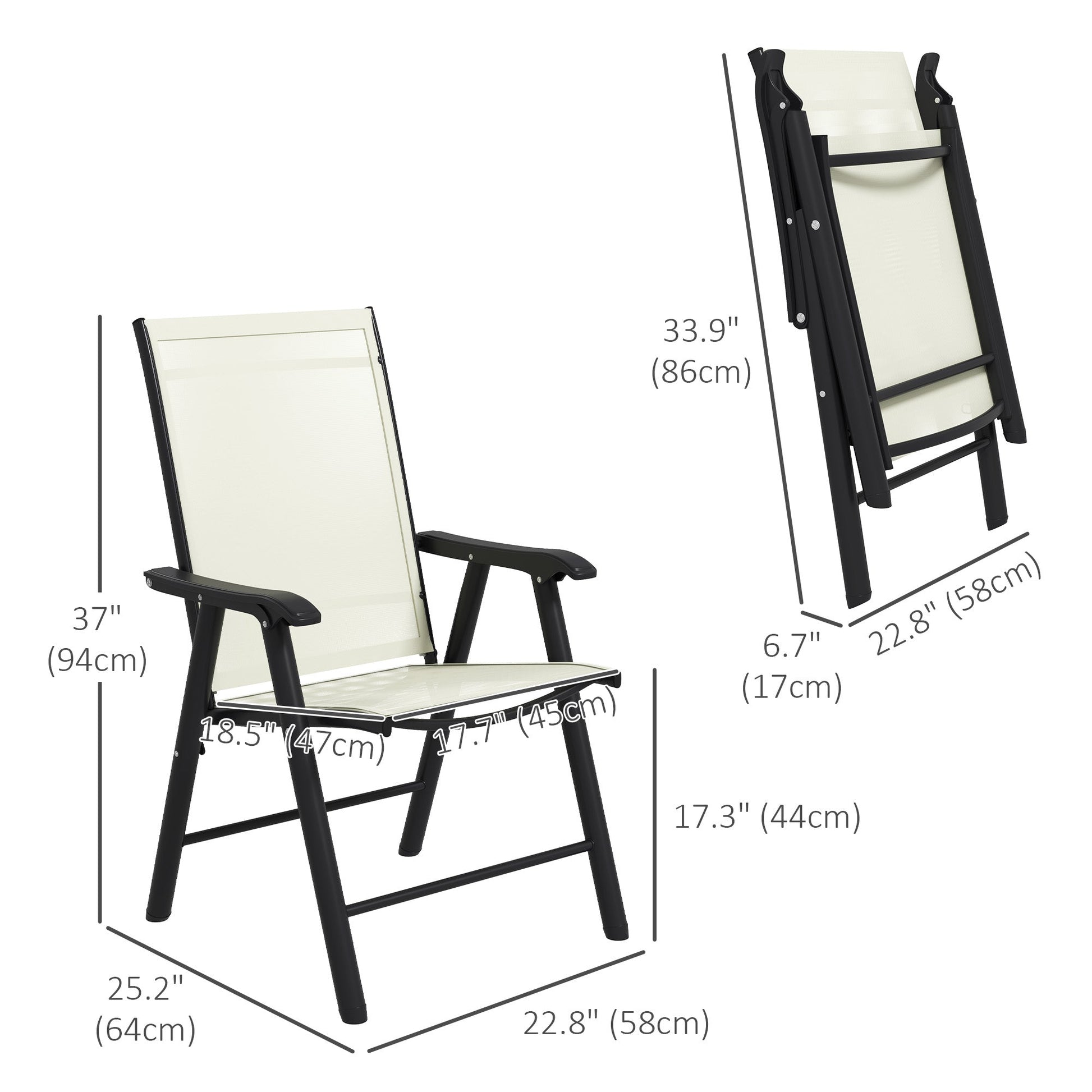 4-Piece Folding Dining Chair Set for Relaxing on Patio, Balcony, or Garden, Comfortable Outdoor Furniture with Armrests, Beige