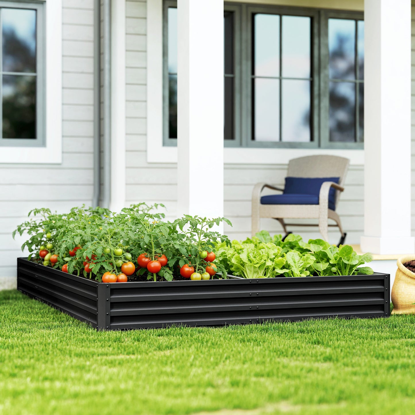 L-Shaped Raised Garden Bed, 82" x 109" x 12" Galvanized Steel Planter Box with Multi-reinforced Rods for Vegetables, Flowers and Herbs, Black