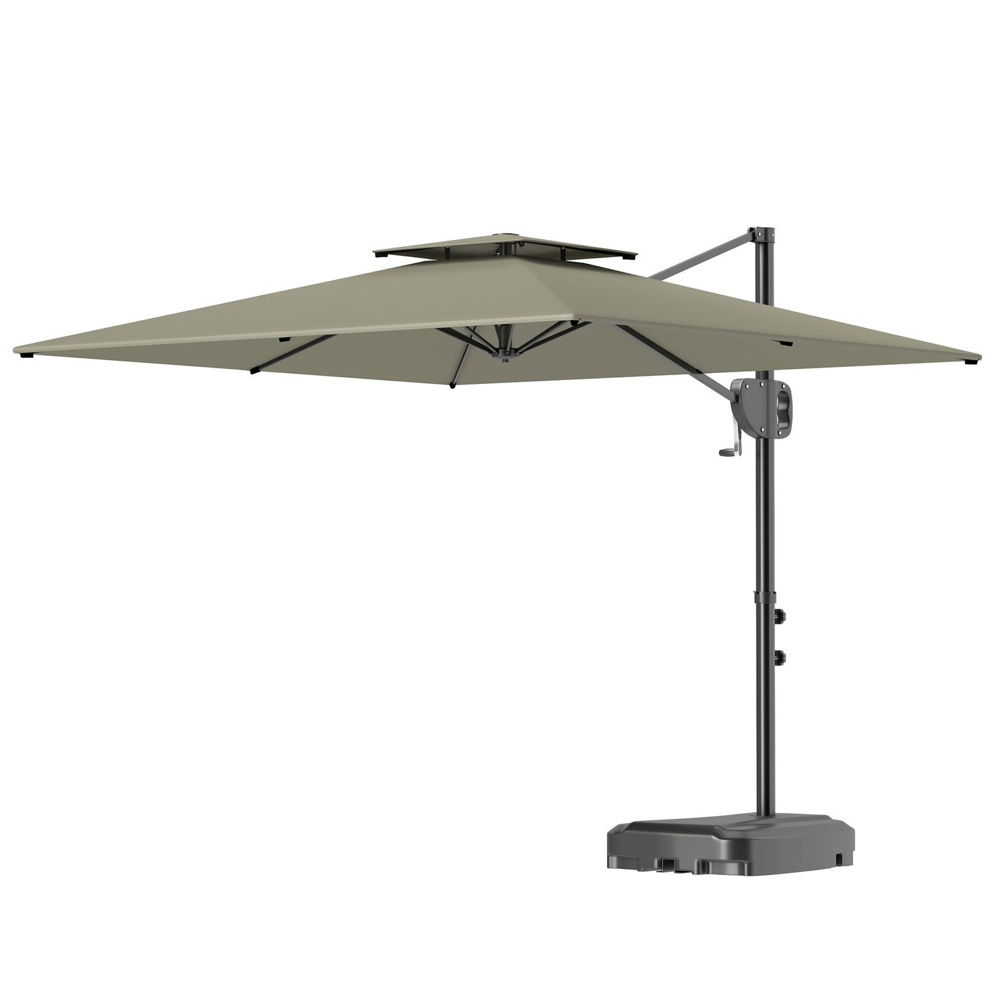 8' x 9' Square Cantilever Patio Umbrella with Fillable Base, Double Top Patio Hanging Offset Umbrella, Outdoor Cantilever Parasol with Crank & Tilt, Light Grey
