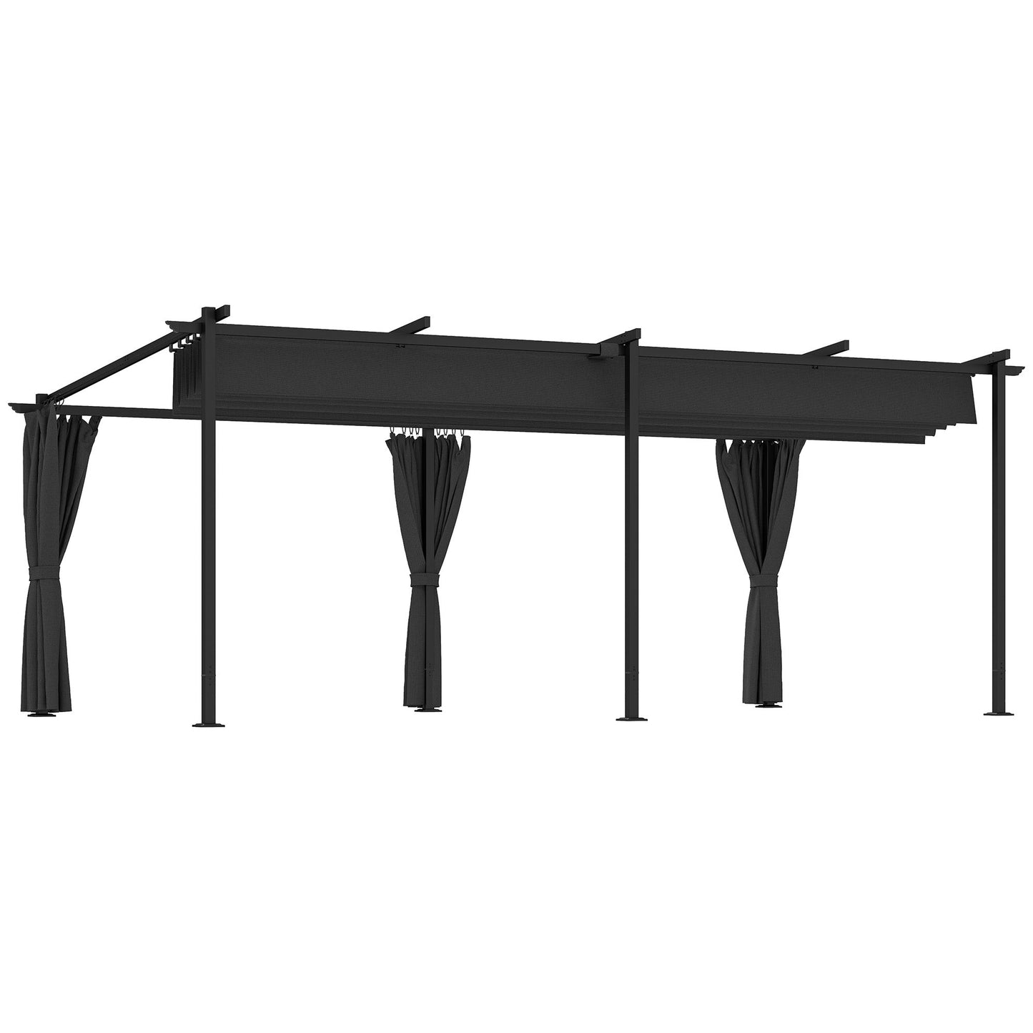 10' x 20' Retractable Pergola Canopy with Sidewalls, Metal Outdoor Gazebo UPF30+ Sun Shade Shelter for Garden, Porch, Patio, Deck, Dark Grey