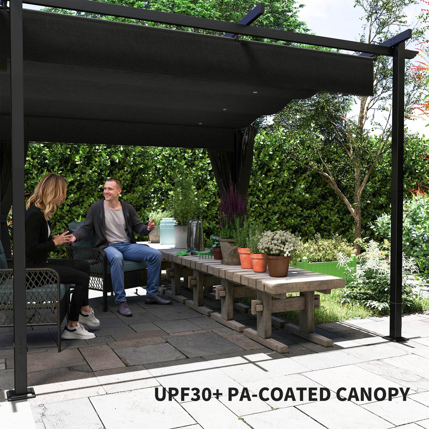 10' x 20' Retractable Pergola Canopy with Sidewalls, Metal Outdoor Gazebo UPF30+ Sun Shade Shelter for Garden, Porch, Patio, Deck, Dark Grey