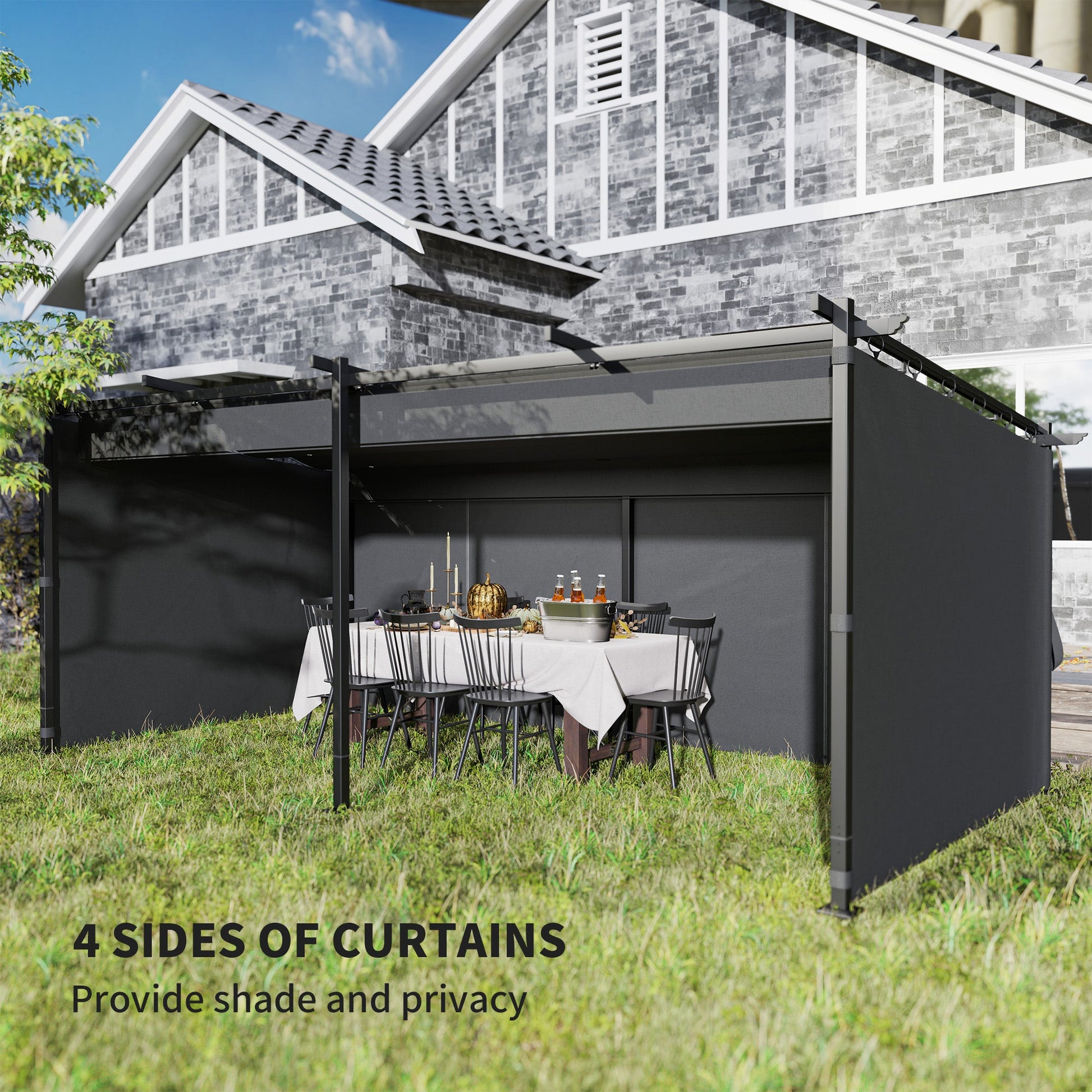 10' x 20' Retractable Pergola Canopy with Sidewalls, Metal Outdoor Gazebo UPF30+ Sun Shade Shelter for Garden, Porch, Patio, Deck, Dark Grey
