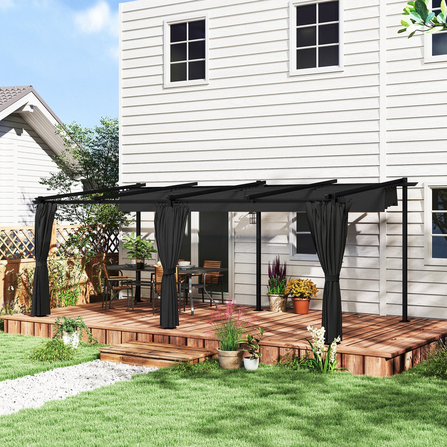 10' x 20' Retractable Pergola Canopy with Sidewalls, Metal Outdoor Gazebo UPF30+ Sun Shade Shelter for Garden, Porch, Patio, Deck, Dark Grey