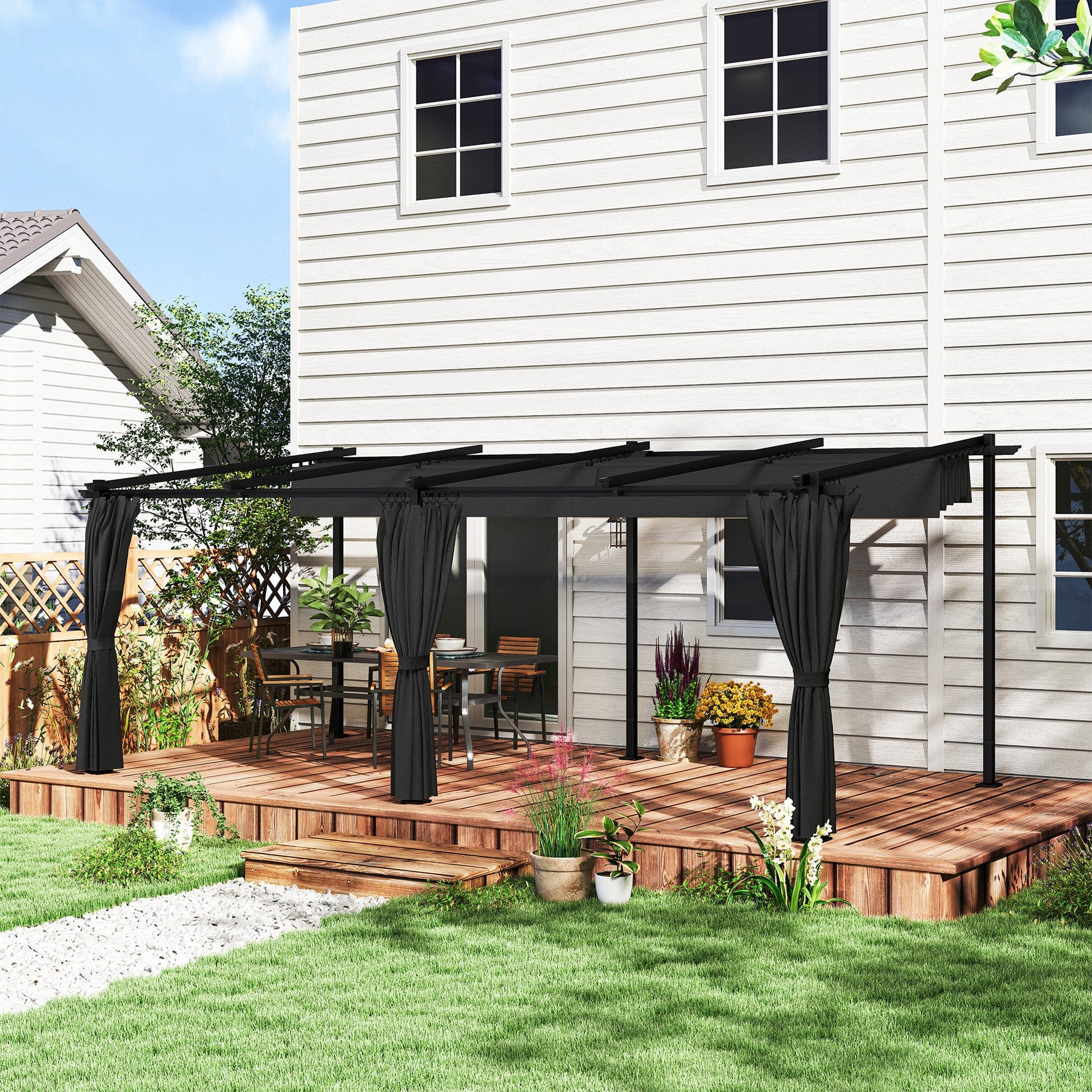 10' x 20' Retractable Pergola Canopy with Sidewalls, Metal Outdoor Gazebo UPF30+ Sun Shade Shelter for Garden, Porch, Patio, Deck, Dark Grey