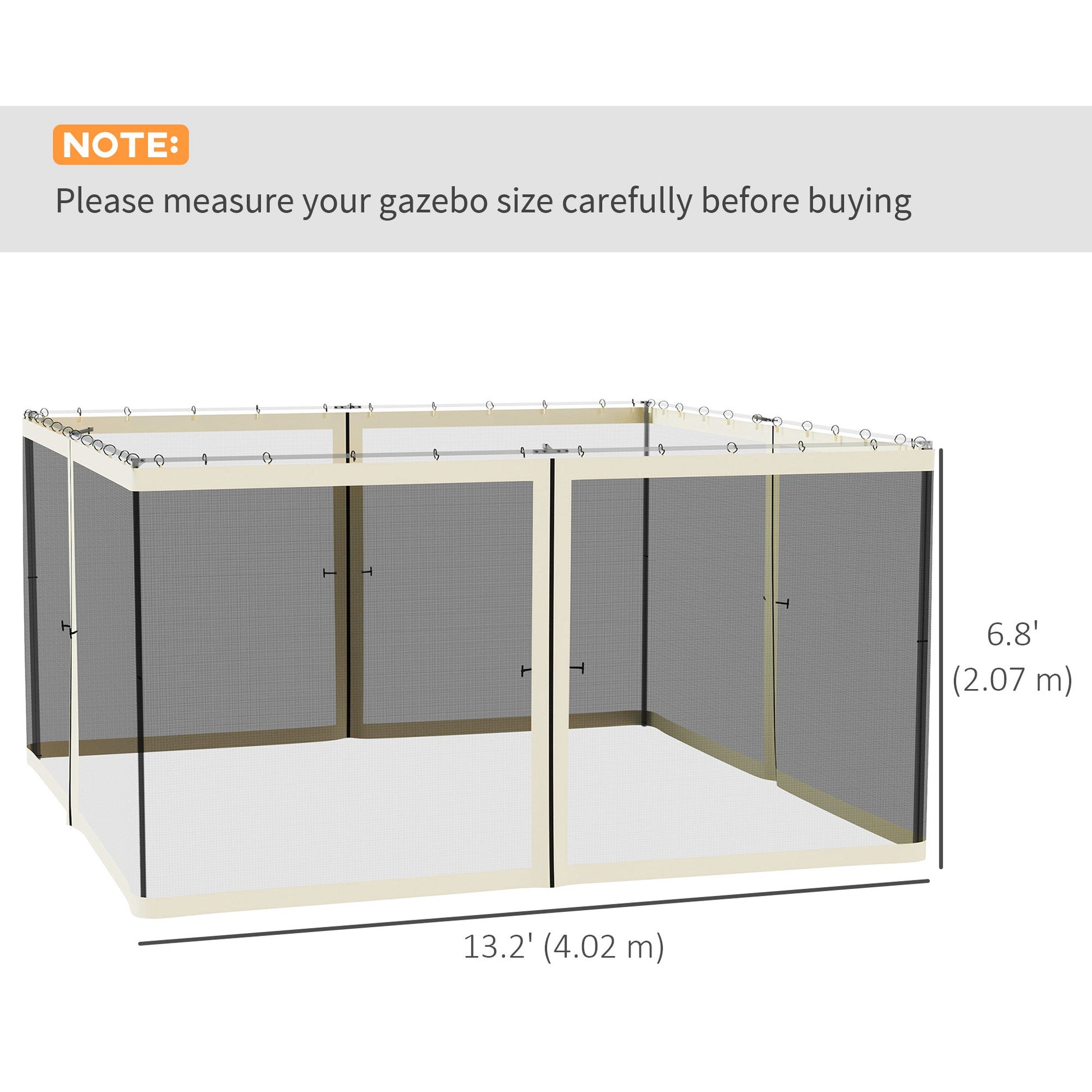 Replacement Mosquito Netting for Gazebo 13' x 13' Black Screen Walls for Canopy with Zippers for Parties and Outdoor Activities, Cream White