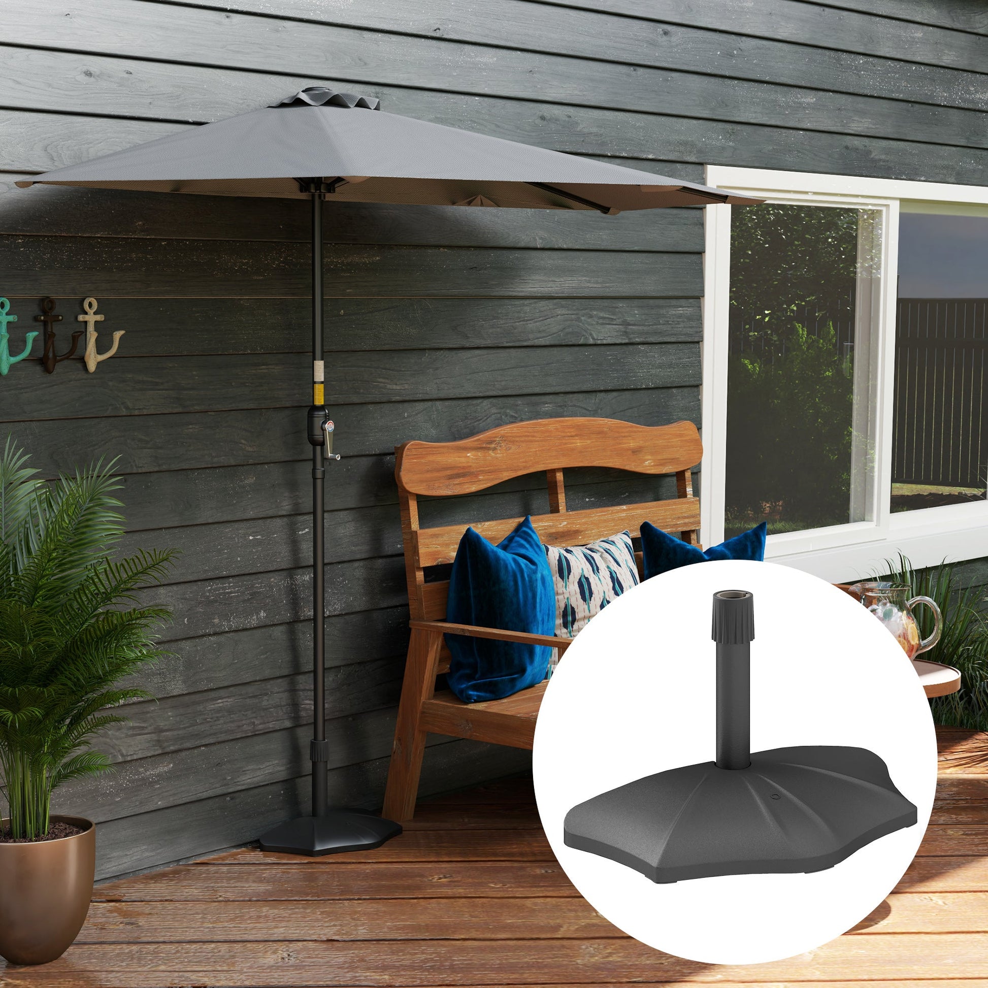 Patio Umbrella Base, 26lbs Concrete Half Umbrella Stand, Patio Umbrella Stand for 1.5"/1.9" Umbrella Poles, Half Umbrella Base for Outdoor, Lawn, Poolside, Black
