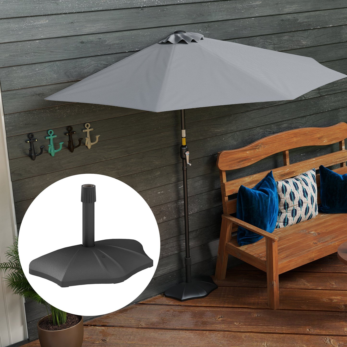 Patio Umbrella Base, 26lbs Concrete Half Umbrella Stand, Patio Umbrella Stand for 1.5"/1.9" Umbrella Poles, Half Umbrella Base for Outdoor, Lawn, Poolside, Black