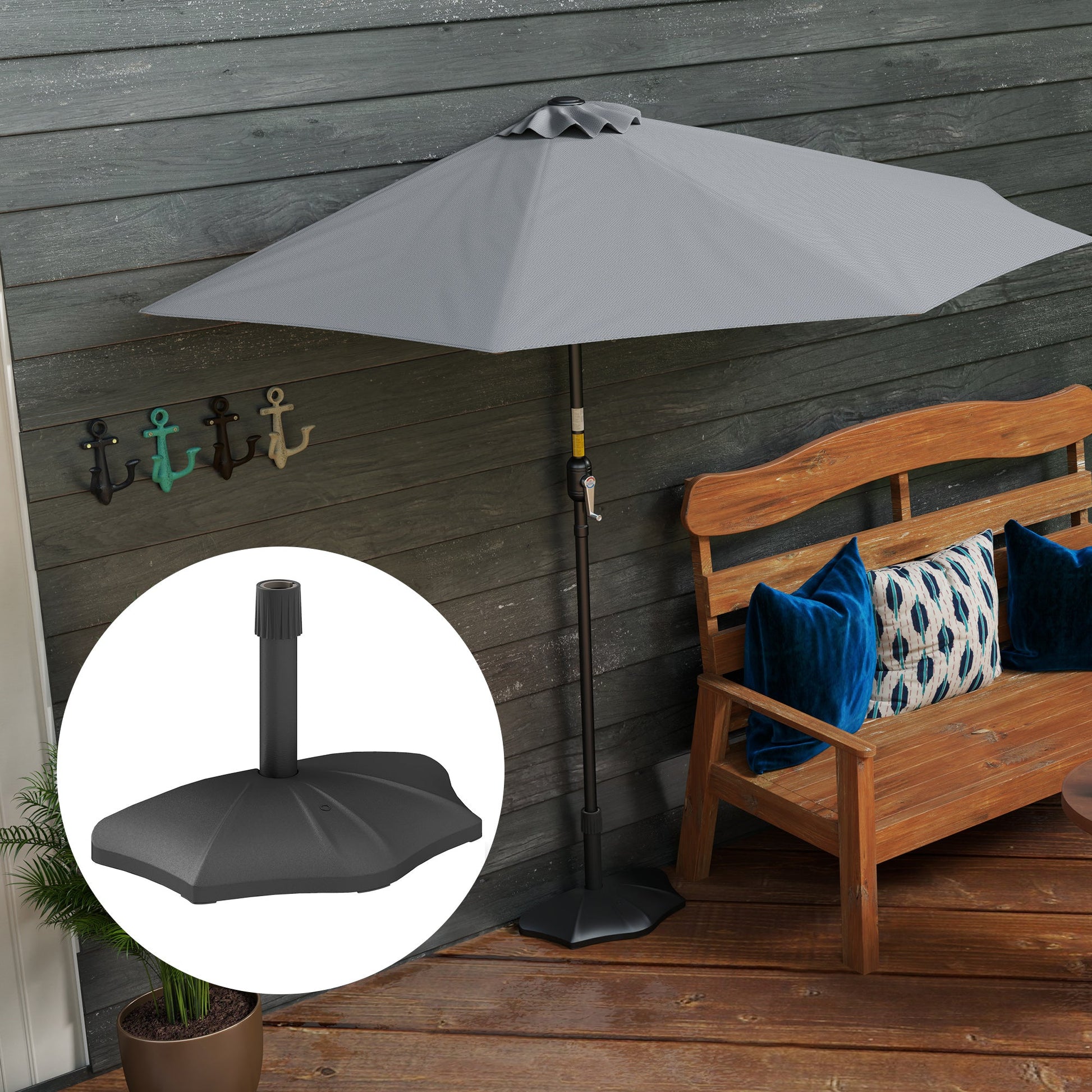 Patio Umbrella Base, 26lbs Concrete Half Umbrella Stand, Patio Umbrella Stand for 1.5"/1.9" Umbrella Poles, Half Umbrella Base for Outdoor, Lawn, Poolside, Black