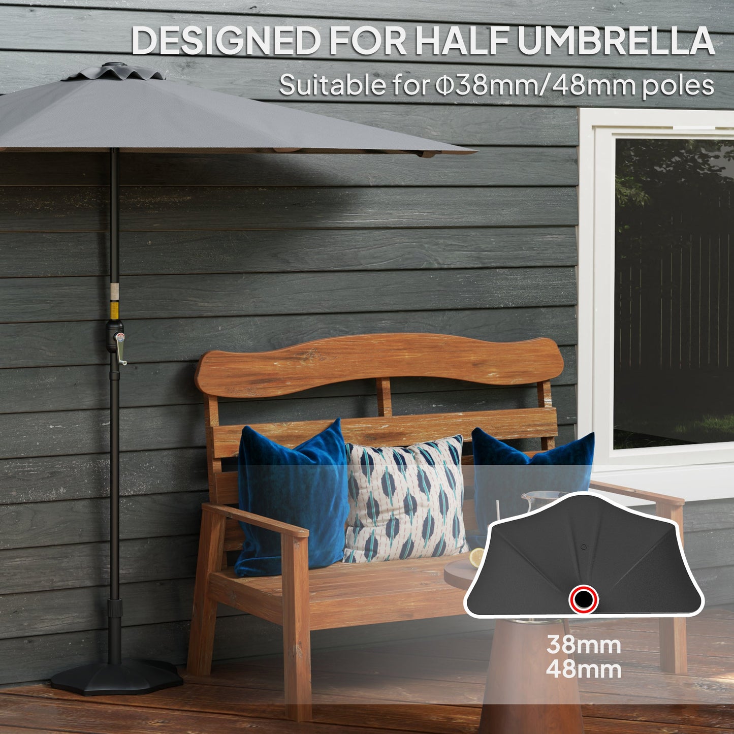 Patio Umbrella Base, 26lbs Concrete Half Umbrella Stand, Patio Umbrella Stand for 1.5"/1.9" Umbrella Poles, Half Umbrella Base for Outdoor, Lawn, Poolside, Black