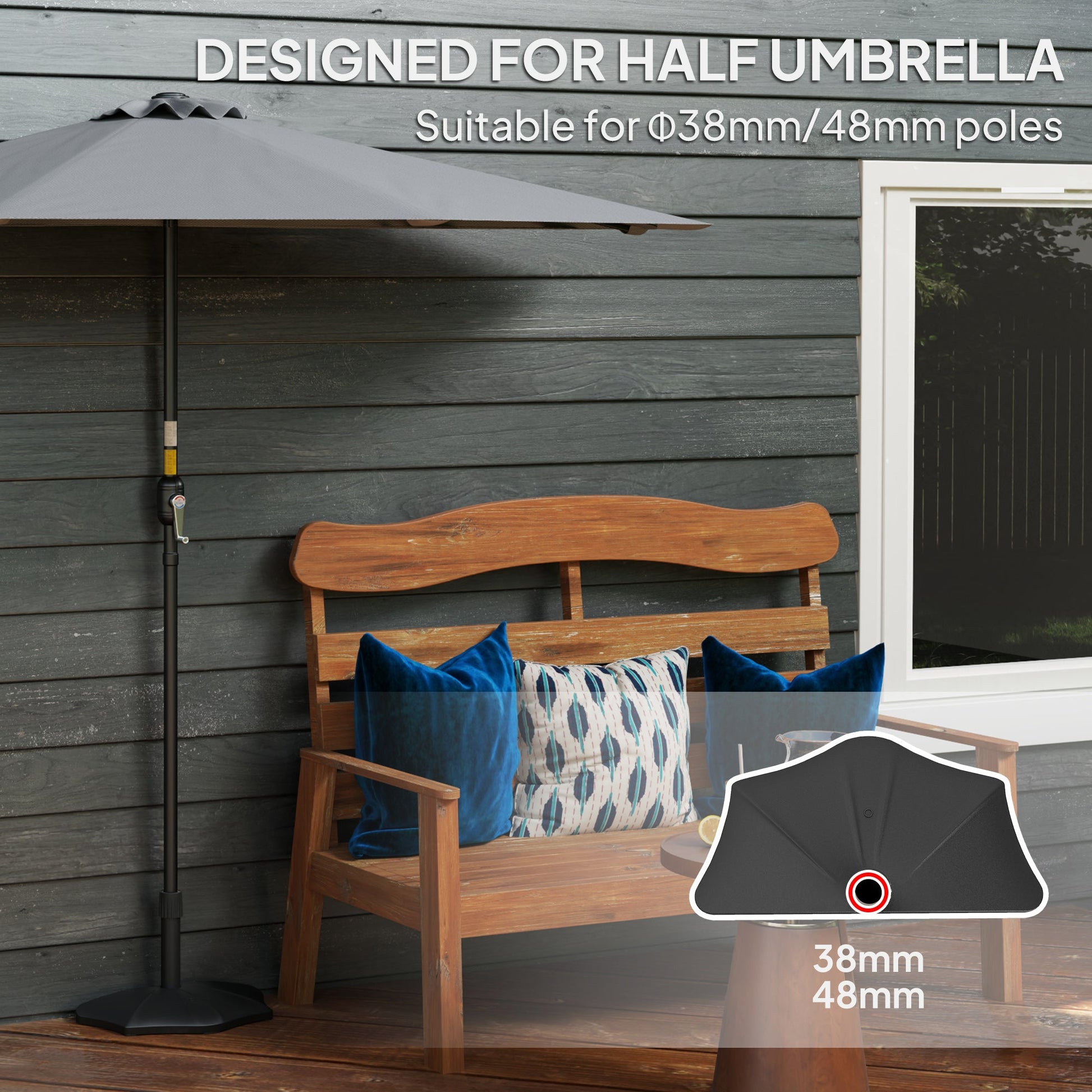 Patio Umbrella Base, 26lbs Concrete Half Umbrella Stand, Patio Umbrella Stand for 1.5"/1.9" Umbrella Poles, Half Umbrella Base for Outdoor, Lawn, Poolside, Black