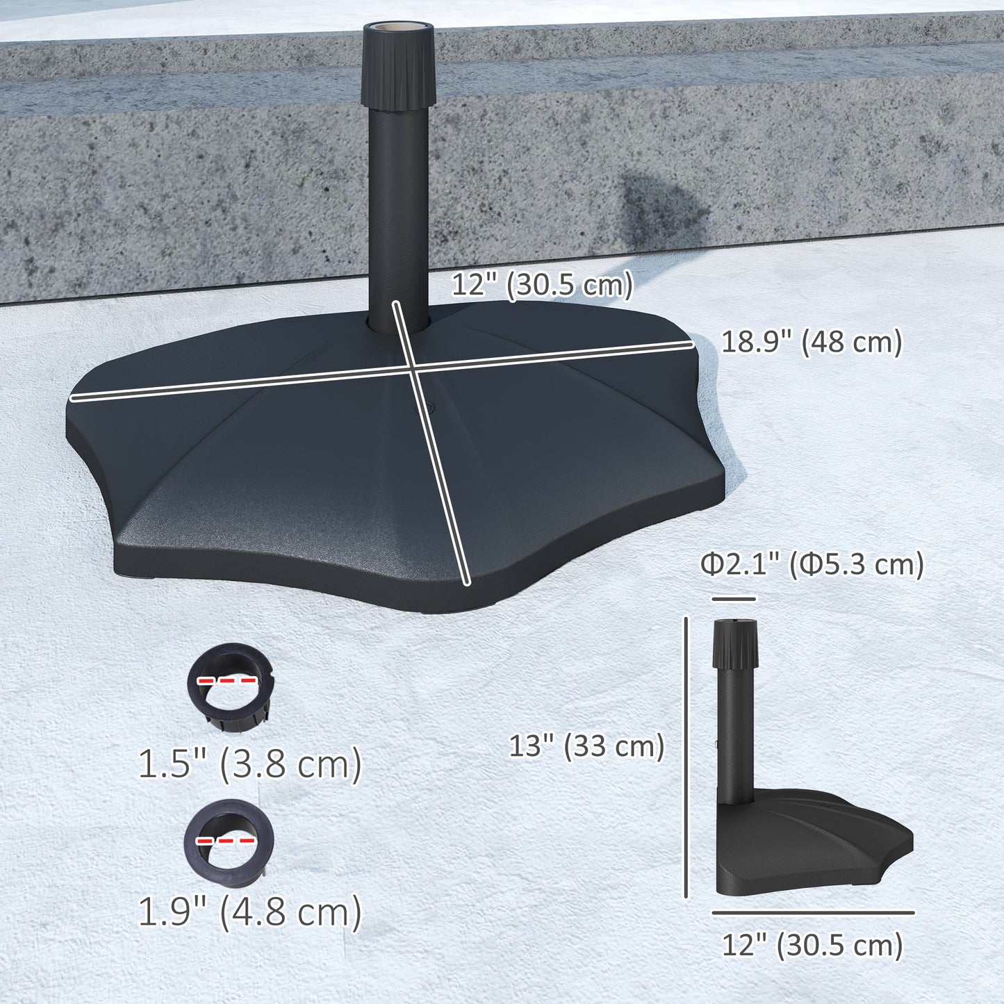 Patio Umbrella Base, 26lbs Concrete Half Umbrella Stand, Patio Umbrella Stand for 1.5"/1.9" Umbrella Poles, Half Umbrella Base for Outdoor, Lawn, Poolside, Black