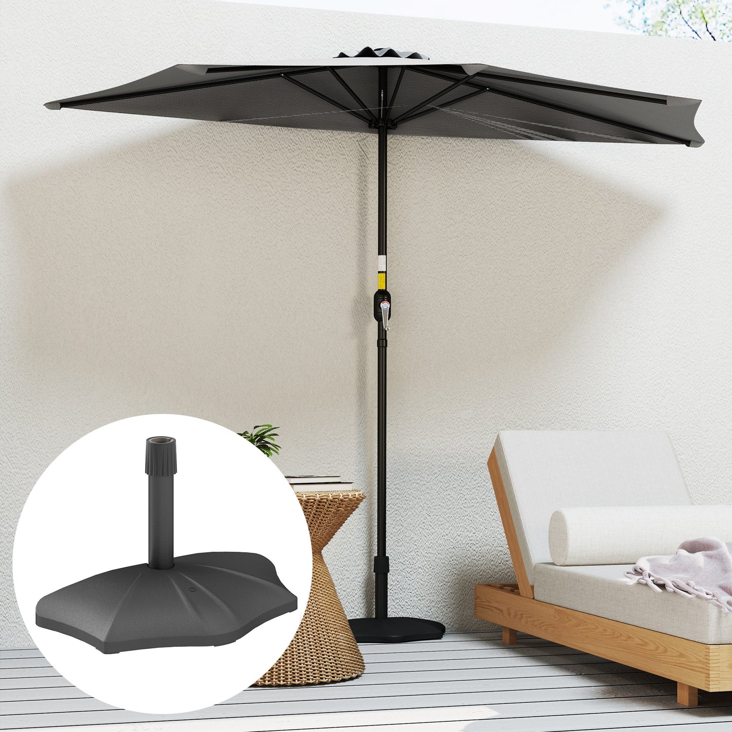 Patio Umbrella Base, 26lbs Concrete Half Umbrella Stand, Patio Umbrella Stand for 1.5"/1.9" Umbrella Poles, Half Umbrella Base for Outdoor, Lawn, Poolside, Black
