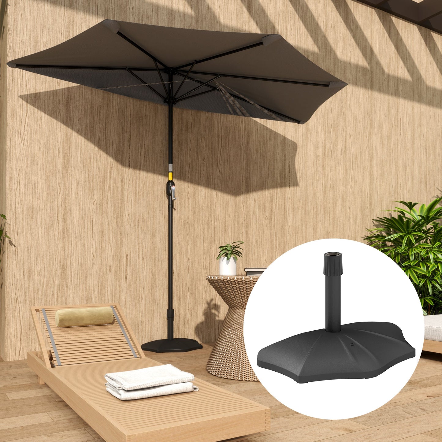 Patio Umbrella Base, 26lbs Concrete Half Umbrella Stand, Patio Umbrella Stand for 1.5"/1.9" Umbrella Poles, Half Umbrella Base for Outdoor, Lawn, Poolside, Black