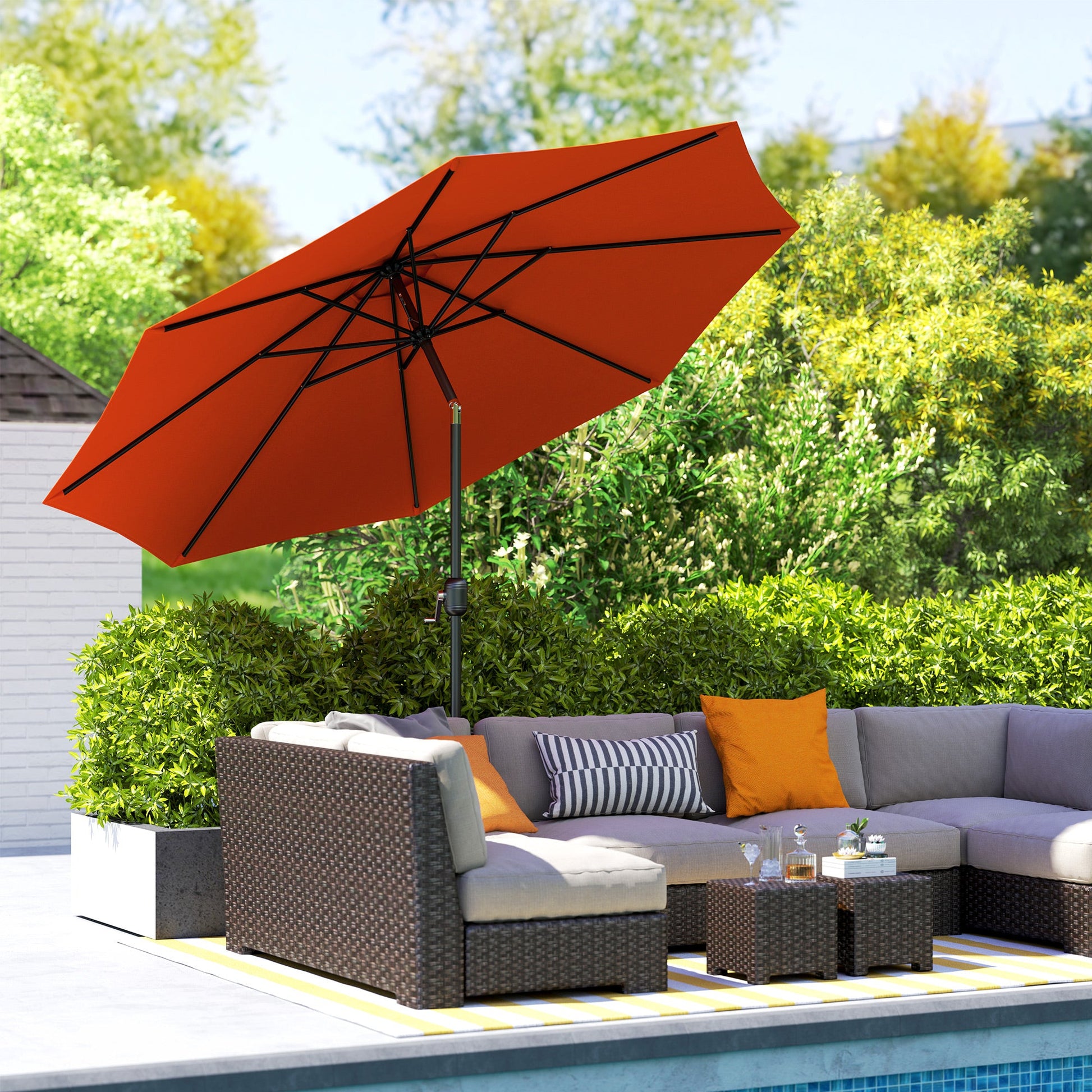 10' x 8' Round Market Umbrella, Patio Umbrella with Crank Handle and Tilt, Outdoor Parasol for Garden, Bench, Lawn, Orange