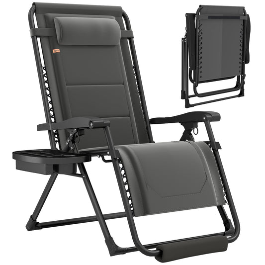Zero Gravity Lounger Chair, Padded Folding Reclining Patio Chair with Cup Holder, Detachable Headrest, Extra Wide Seat, 400 LBS Capacity for Pool, Camping, Dark Grey