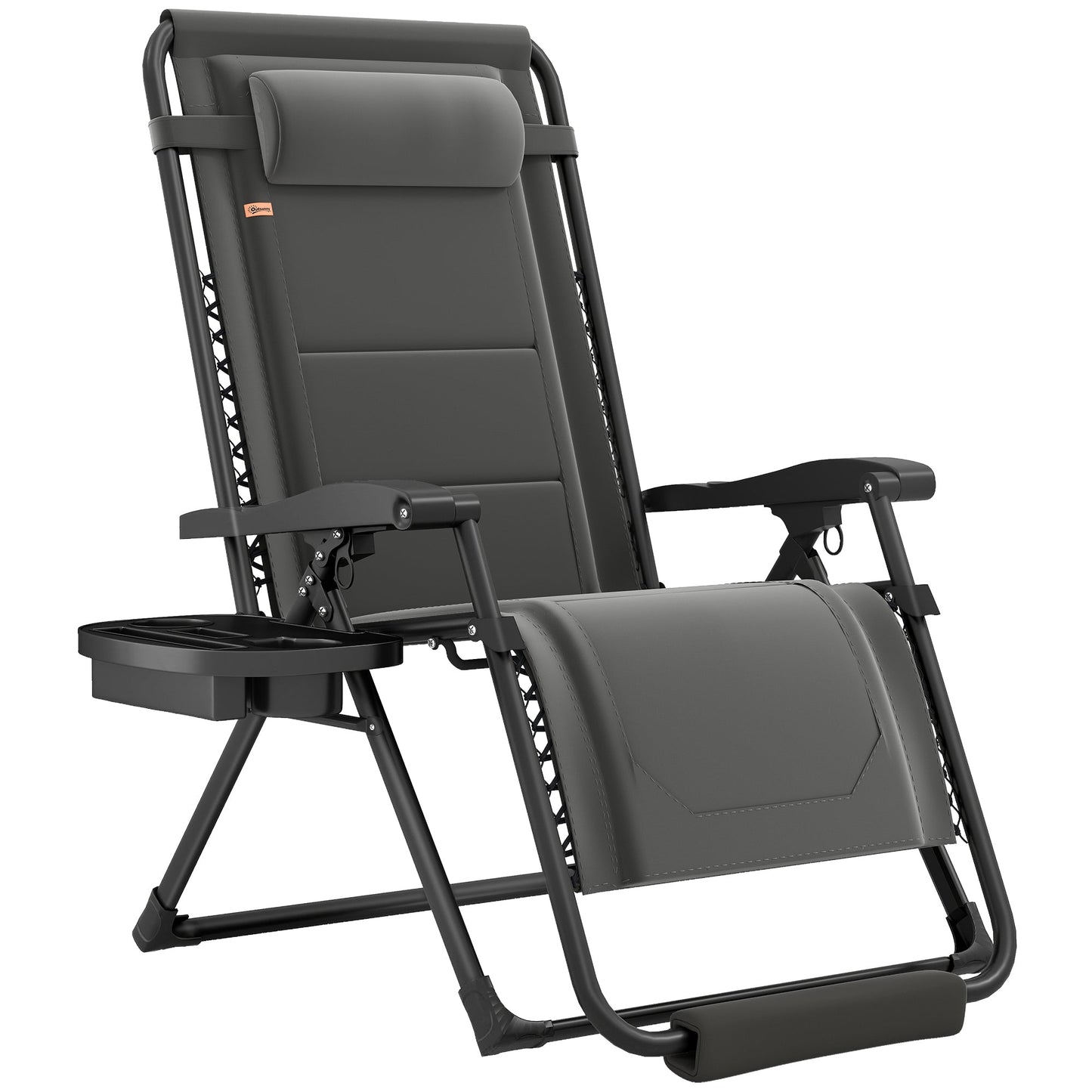 Zero Gravity Lounger Chair, Padded Folding Reclining Patio Chair with Cup Holder, Detachable Headrest, Extra Wide Seat, 400 LBS Capacity for Pool, Camping, Dark Grey