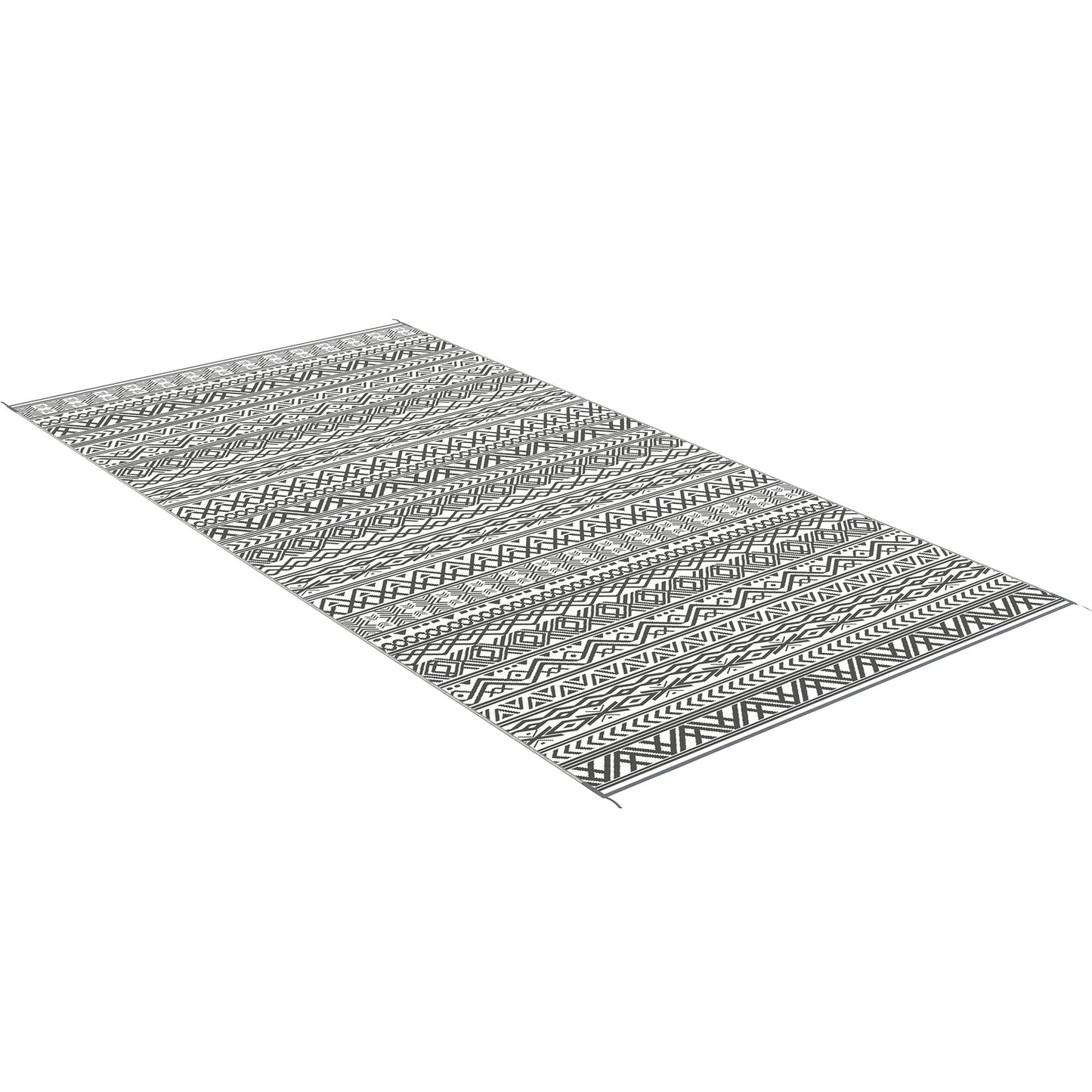 Portable Outdoor Rug with Carry Bag, 9' x 18' Reversible Mat, Waterproof Plastic Straw RV Rug for Backyard, Deck, Picnic, Beach, Camping, Grey and Cream White Boho