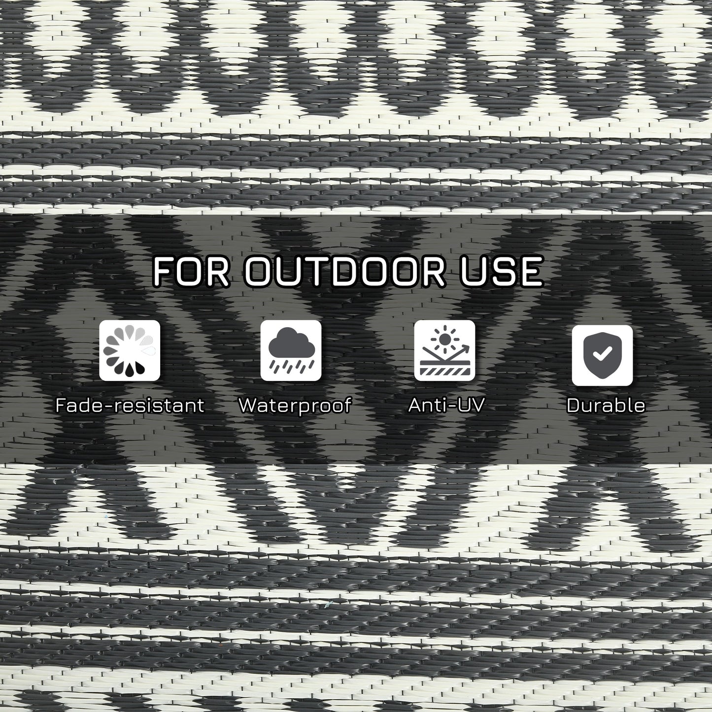 Portable Outdoor Rug with Carry Bag, 9' x 18' Reversible Mat, Waterproof Plastic Straw RV Rug for Backyard, Deck, Picnic, Beach, Camping, Grey and Cream White Boho