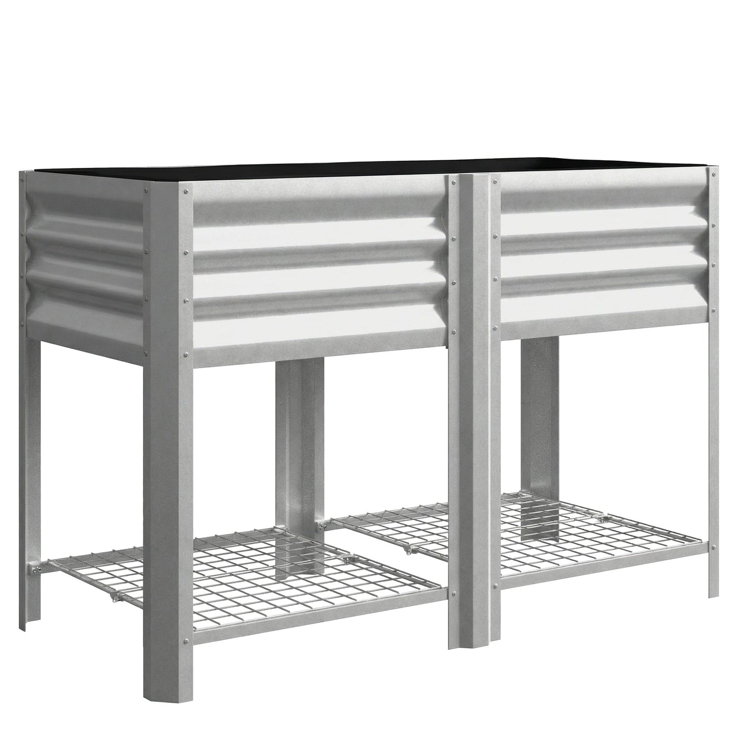 Galvanized Steel Raised Garden Bed, Elevated Planter Box with Legs and Storage Shelf, Raised Planter for Vegetables, Flowers, Herbs, for Outdoor, Patio, Yard, Silver