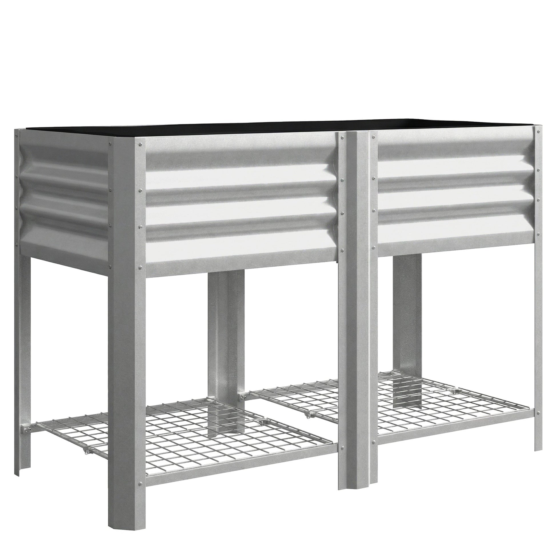 Galvanized Steel Raised Garden Bed, Elevated Planter Box with Legs and Storage Shelf, Raised Planter for Vegetables, Flowers, Herbs, for Outdoor, Patio, Yard, Silver