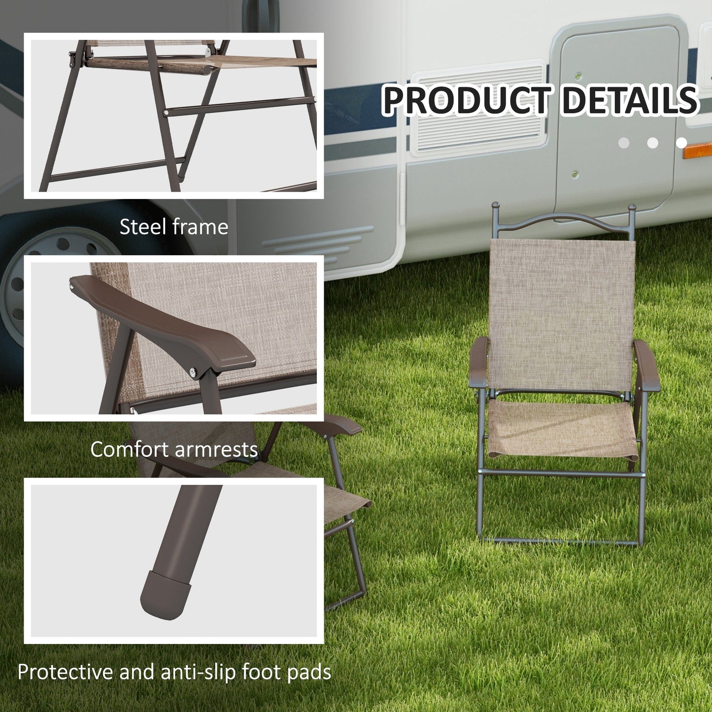 Outdoor Dining Chairs Set of 2, Folding Outdoor Patio Chairs with Armrests, Mesh Seat, High Backrest, All Weather for Backyard, Balcony, Porch, Poolside, Deck, Brown