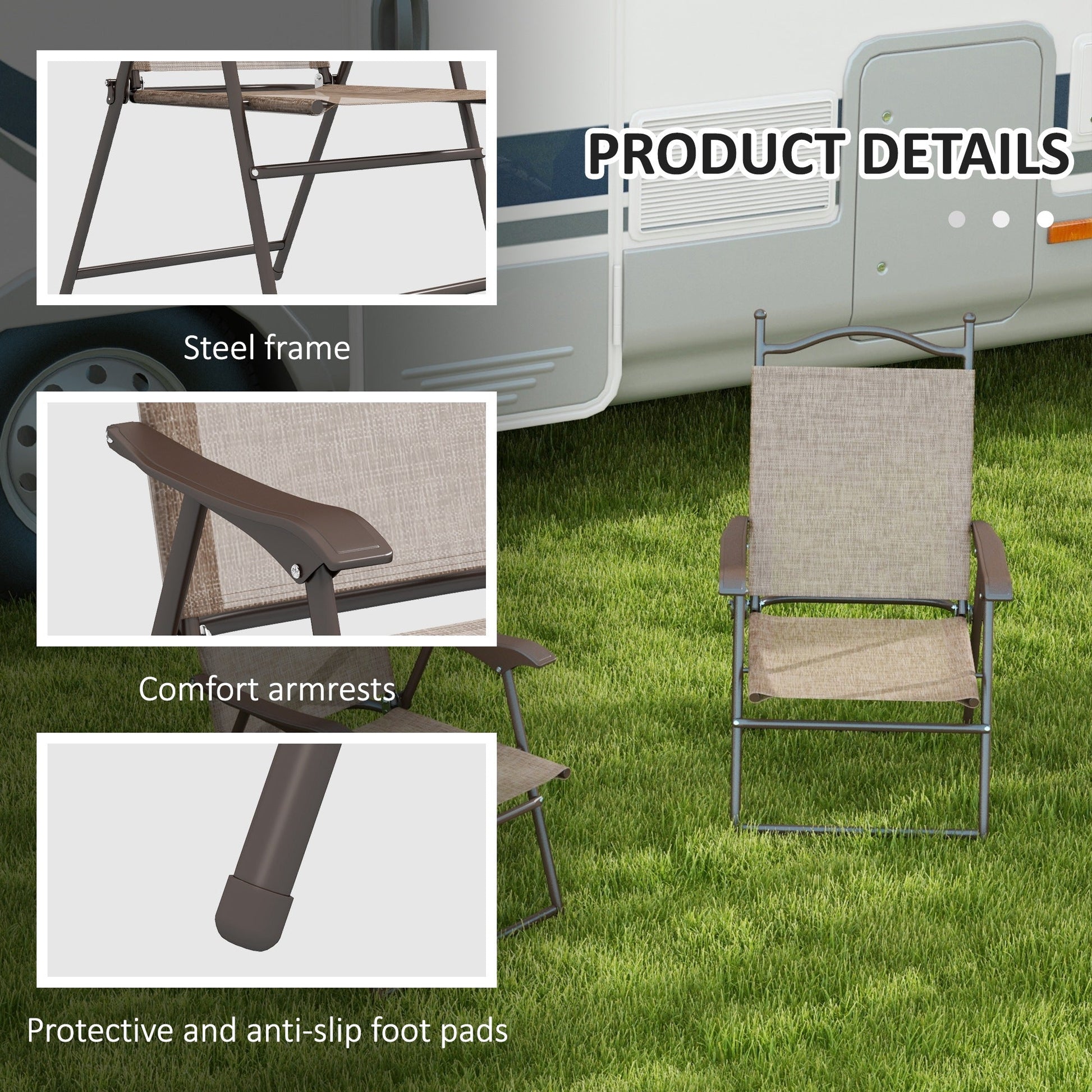 Outdoor Dining Chairs Set of 2, Folding Outdoor Patio Chairs with Armrests, Mesh Seat, High Backrest, All Weather for Backyard, Balcony, Porch, Poolside, Deck, Brown