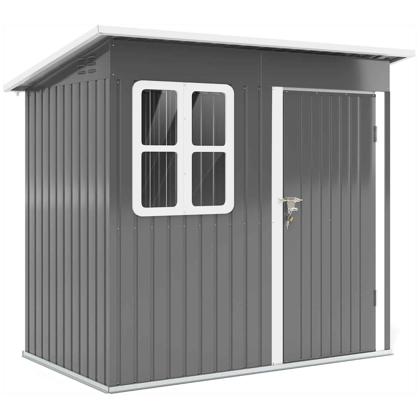 7' x 4' Outdoor Storage Shed, Galvanised Steel Garden Shed with Window, Lockable Wide Door and Air Vents for Outdoor Patio, Dark Grey