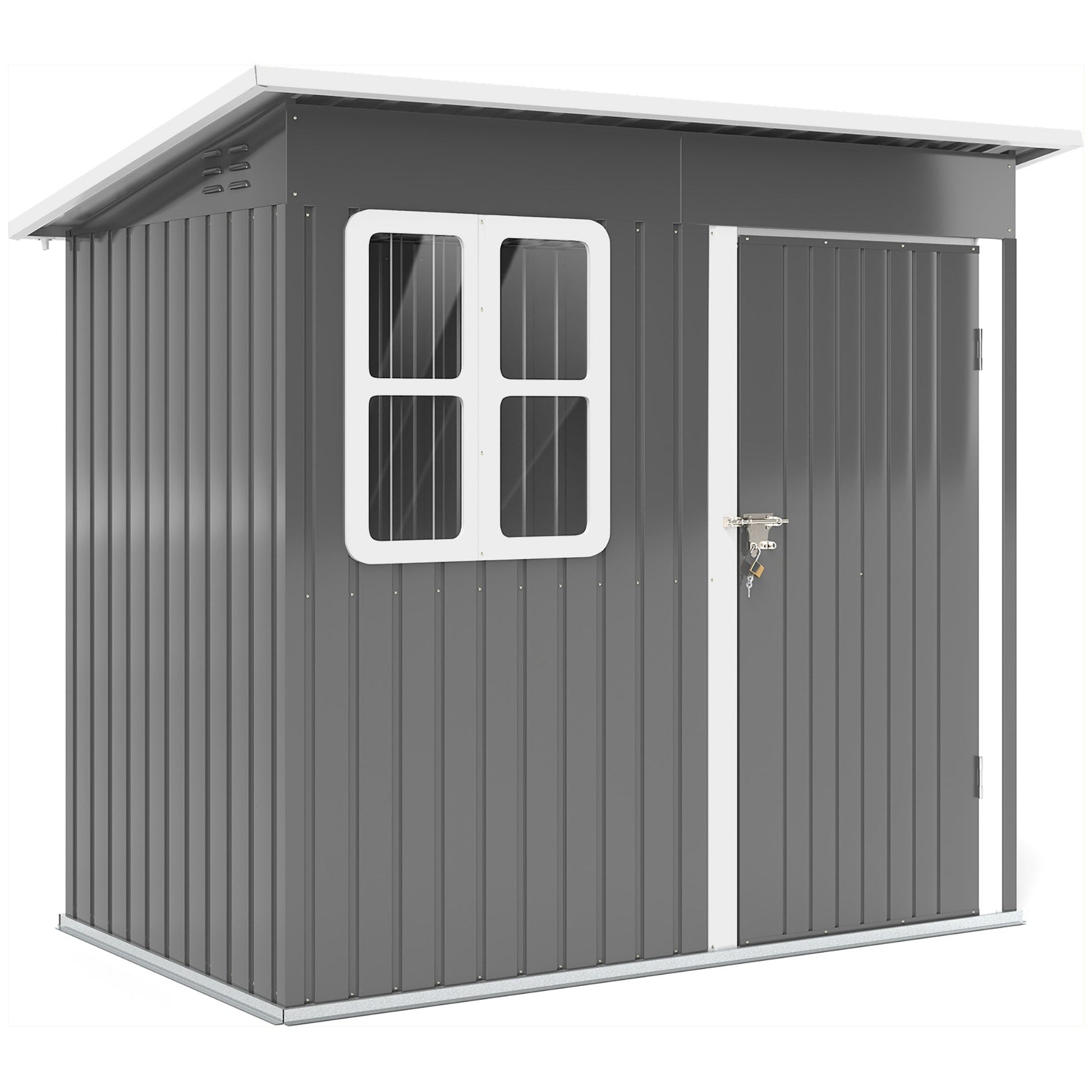 7' x 4' Outdoor Storage Shed, Galvanised Steel Garden Shed with Window, Lockable Wide Door and Air Vents for Outdoor Patio, Dark Grey