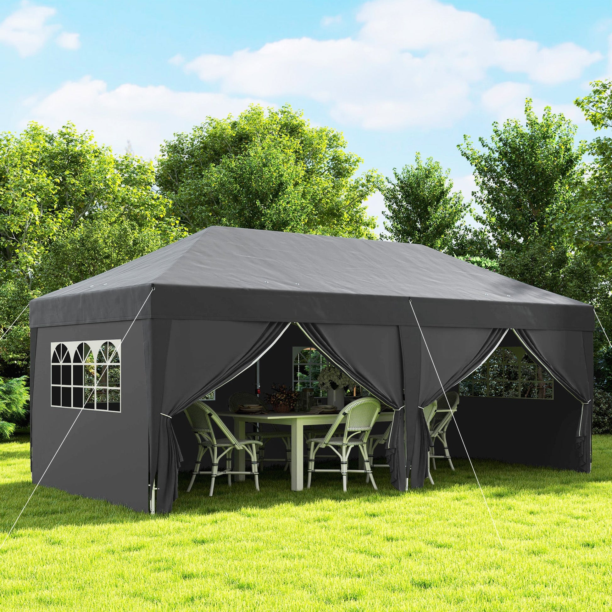 10' x 20' Pop Up Canopy with 6 Walls, Outdoor Easy Up Canopy Party Tent with Steel Frame, Drainage Holes, Instant Garden Shade Shelter with Carrying Bag, Black