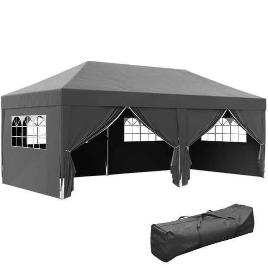 10' x 20' Pop Up Canopy with 6 Walls, Outdoor Easy Up Canopy Party Tent with Steel Frame, Drainage Holes, Instant Garden Shade Shelter with Carrying Bag, Black