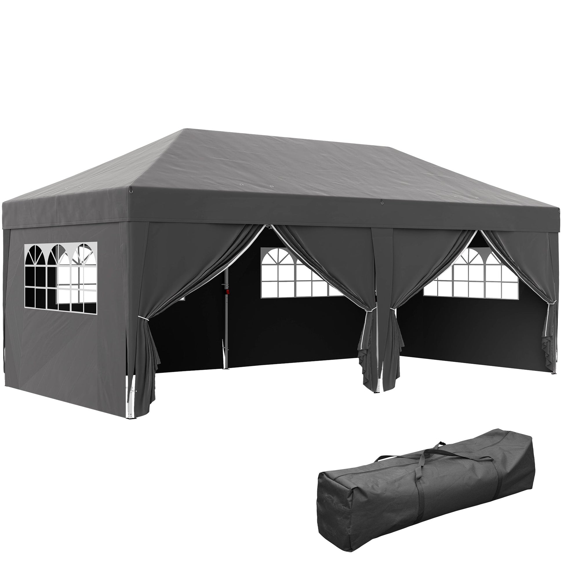 10' x 20' Pop Up Canopy with 6 Walls, Outdoor Easy Up Canopy Party Tent with Steel Frame, Drainage Holes, Instant Garden Shade Shelter with Carrying Bag, Black