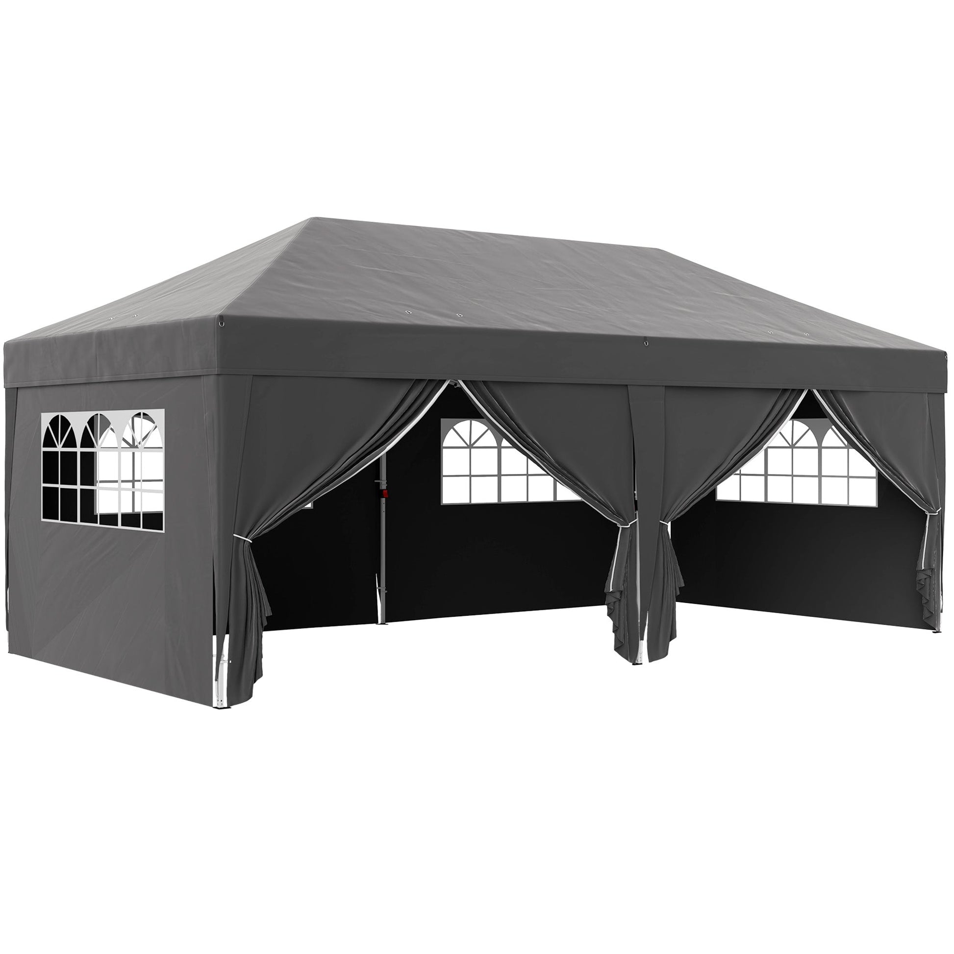 10' x 20' Pop Up Canopy with 6 Walls, Outdoor Easy Up Canopy Party Tent with Steel Frame, Drainage Holes, Instant Garden Shade Shelter with Carrying Bag, Black