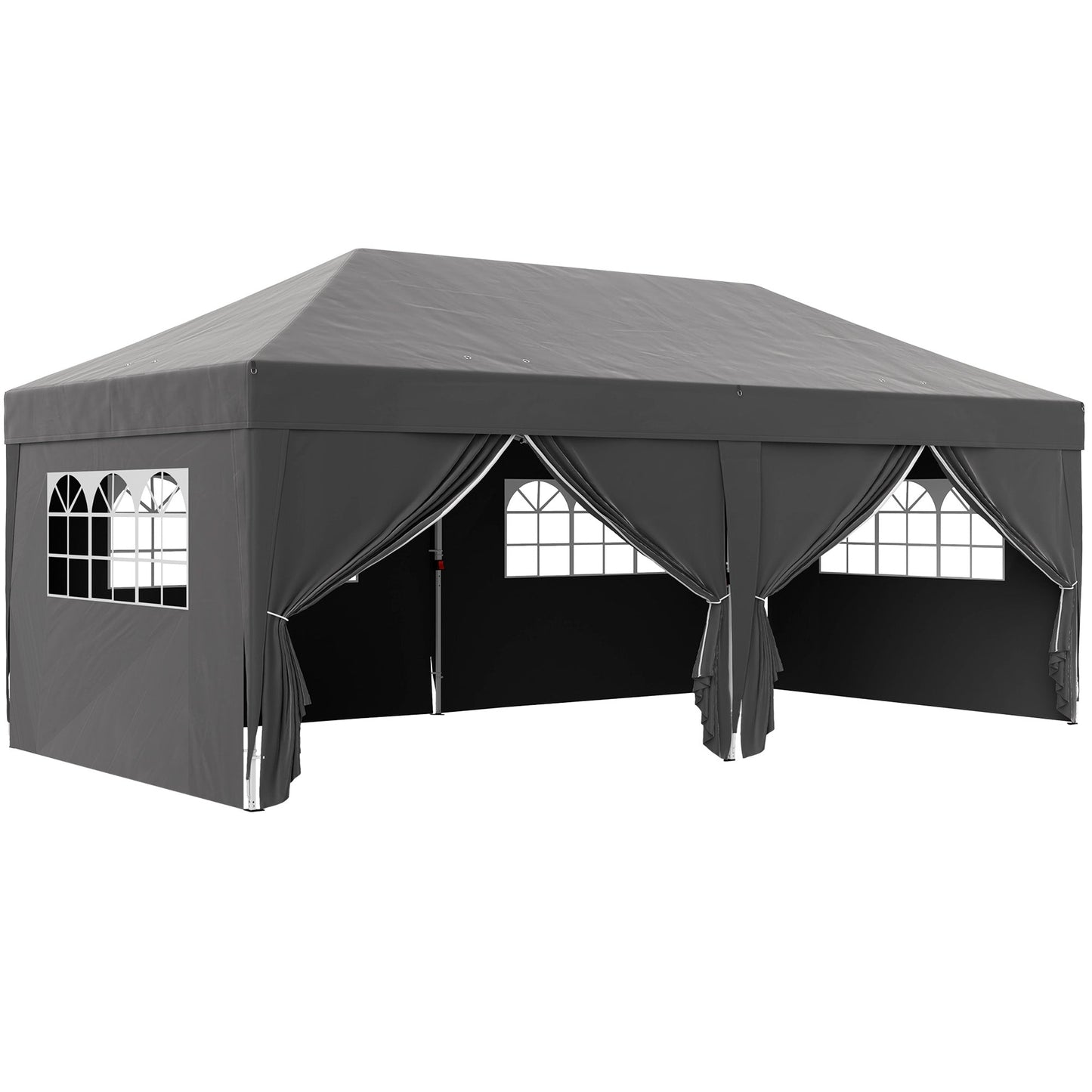 10' x 20' Pop Up Canopy with 6 Walls, Outdoor Easy Up Canopy Party Tent with Steel Frame, Drainage Holes, Instant Garden Shade Shelter with Carrying Bag, Black