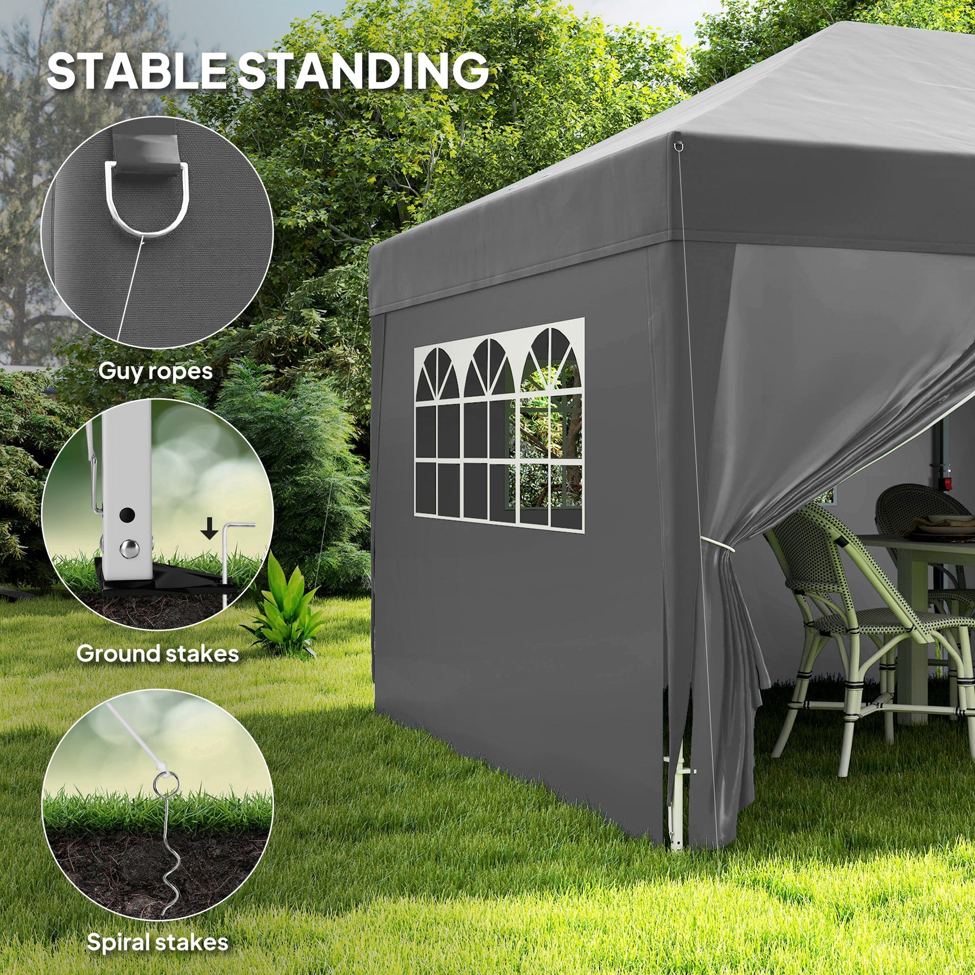 10' x 20' Pop Up Canopy with 6 Walls, Outdoor Easy Up Canopy Party Tent with Steel Frame, Drainage Holes, Instant Garden Shade Shelter with Carrying Bag, Black