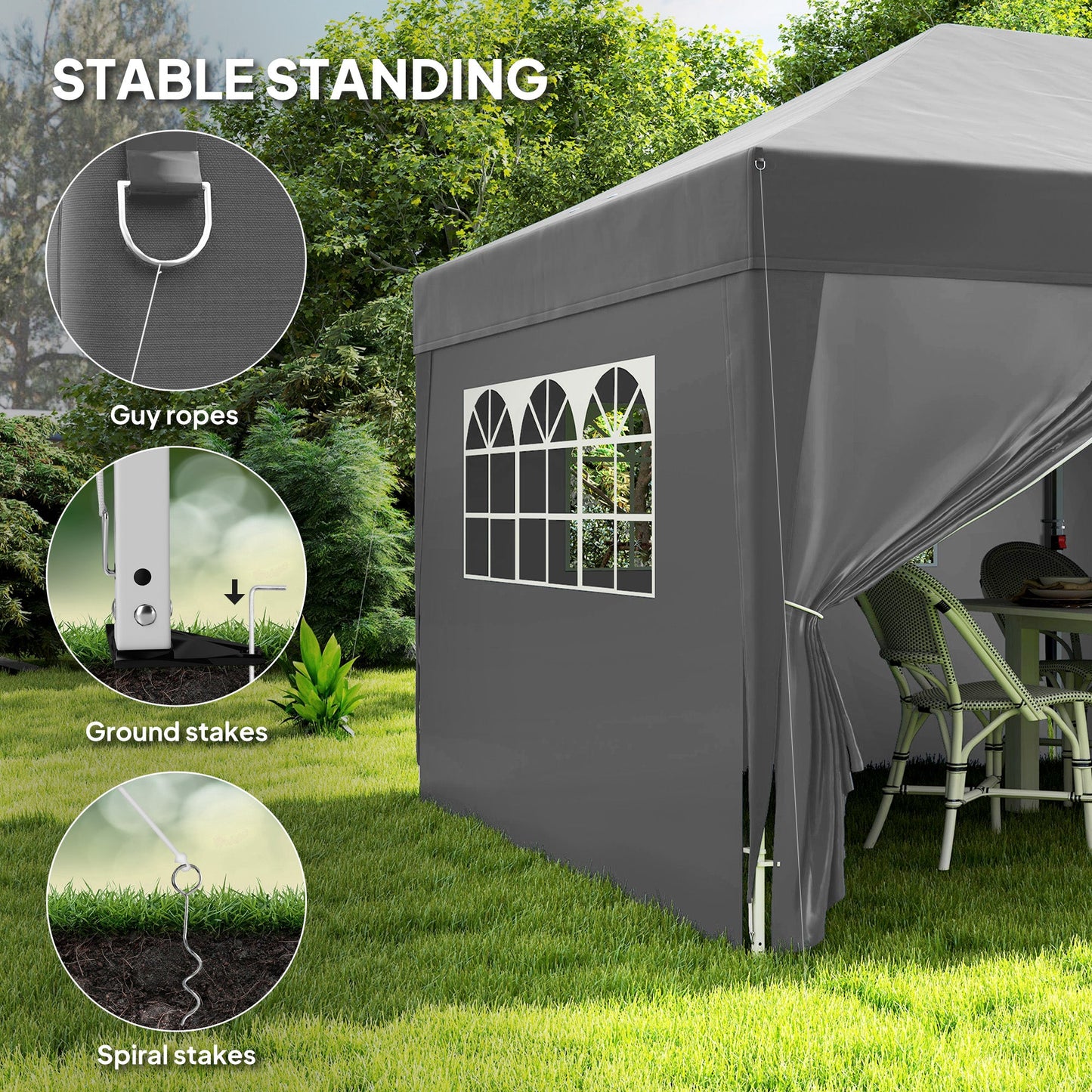 10' x 20' Pop Up Canopy with 6 Walls, Outdoor Easy Up Canopy Party Tent with Steel Frame, Drainage Holes, Instant Garden Shade Shelter with Carrying Bag, Black