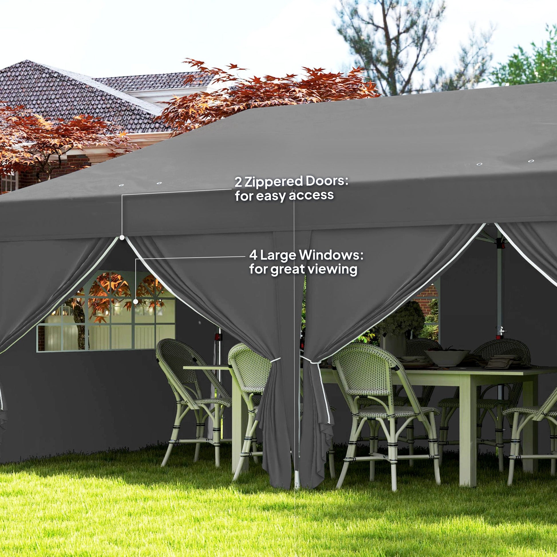 10' x 20' Pop Up Canopy with 6 Walls, Outdoor Easy Up Canopy Party Tent with Steel Frame, Drainage Holes, Instant Garden Shade Shelter with Carrying Bag, Black