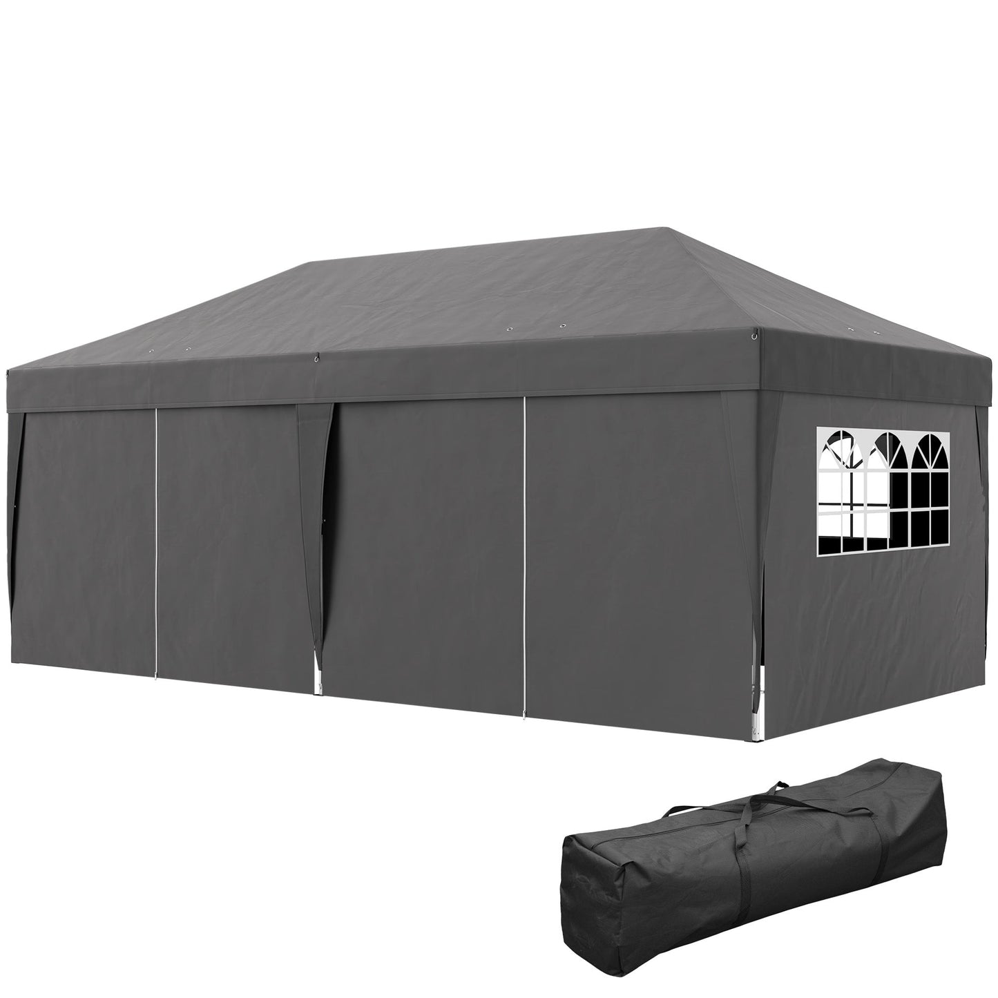 10' x 20' Pop Up Canopy with 6 Walls, Outdoor Easy Up Canopy Party Tent with Steel Frame, Drainage Holes, Instant Garden Shade Shelter with Carrying Bag, Black