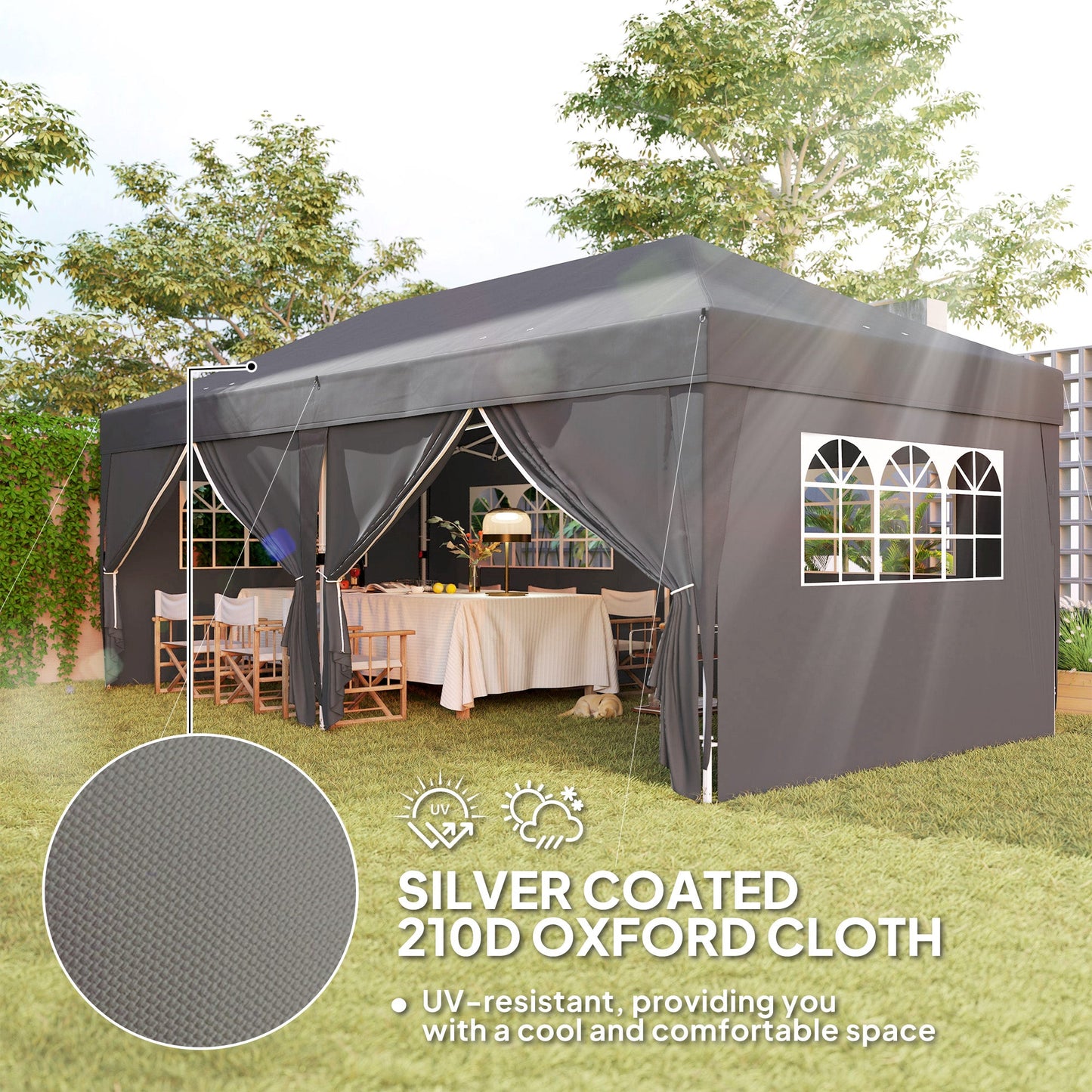 10' x 20' Pop Up Canopy with 6 Walls, Outdoor Easy Up Canopy Party Tent with Steel Frame, Drainage Holes, Instant Garden Shade Shelter with Carrying Bag, Black