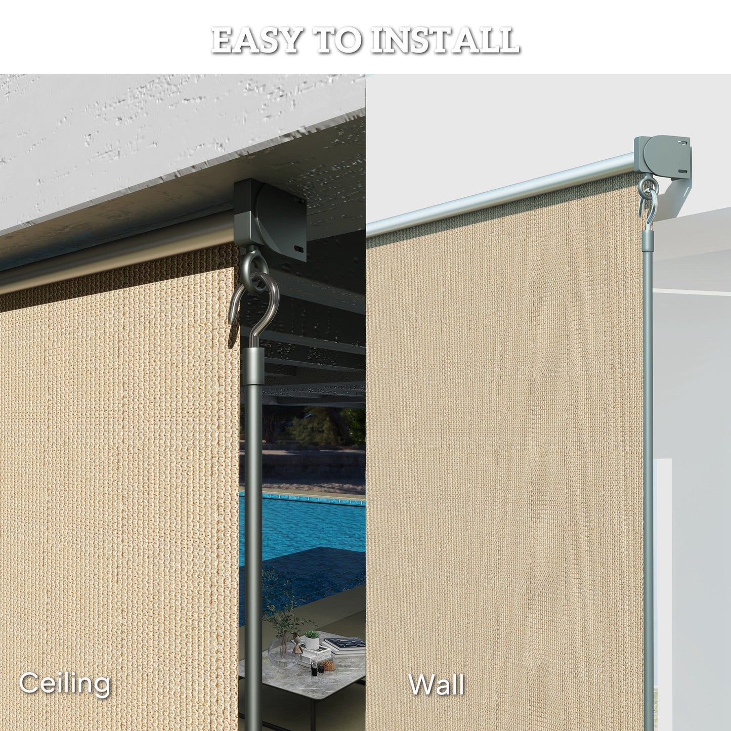 8'W x 6'H Roller Shades, Outdoor Blinds Cordless Roll Up Shade for Porch Balcony Gazebo, Beige