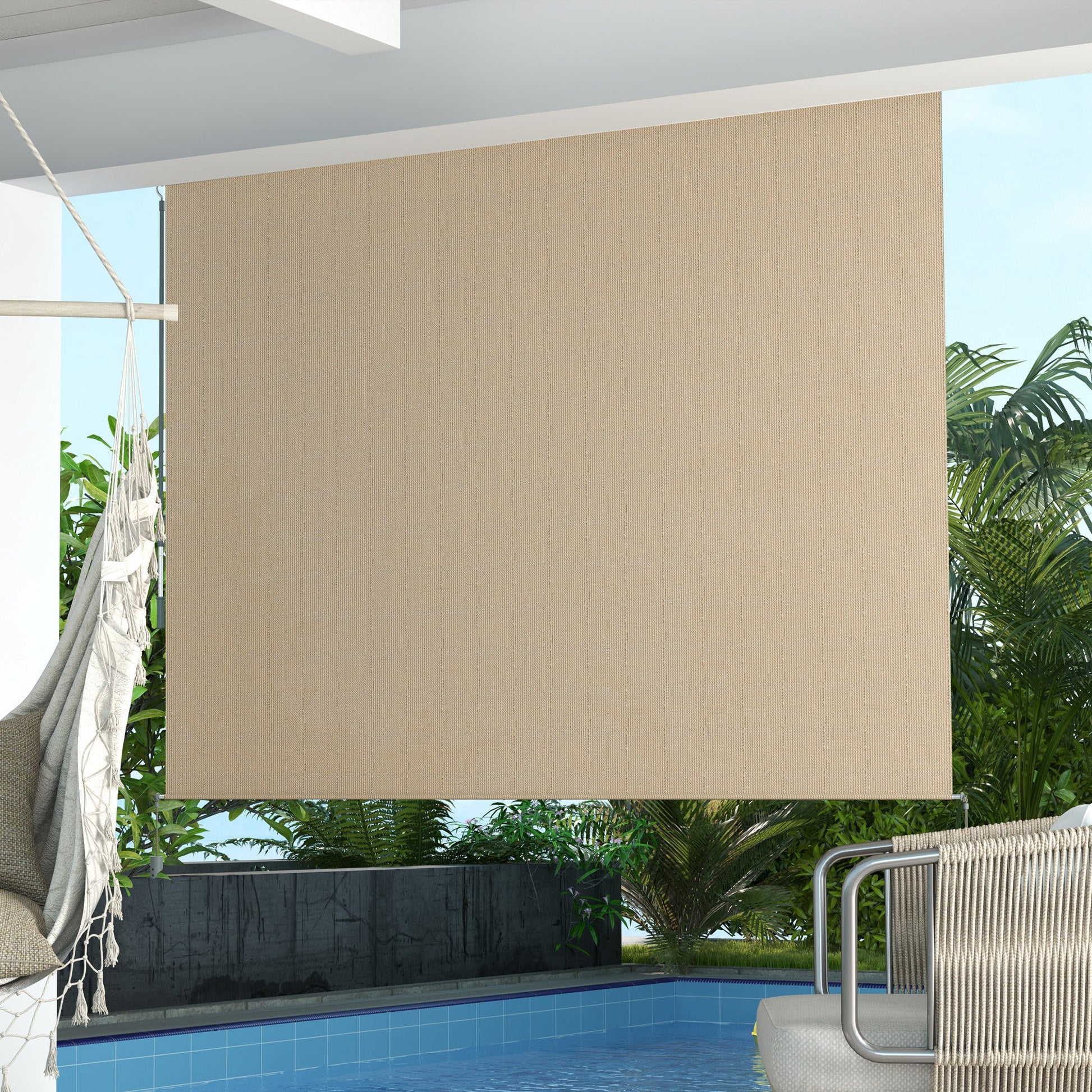 8'W x 6'H Roller Shades, Outdoor Blinds Cordless Roll Up Shade for Porch Balcony Gazebo, Beige