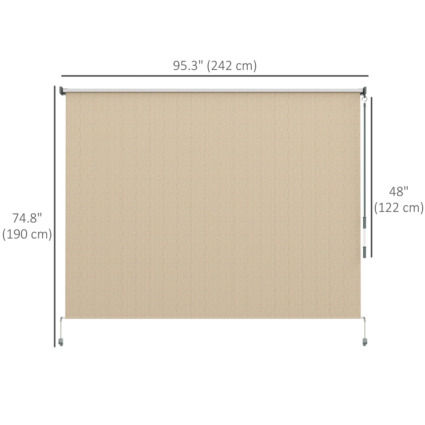 8'W x 6'H Roller Shades, Outdoor Blinds Cordless Roll Up Shade for Porch Balcony Gazebo, Beige