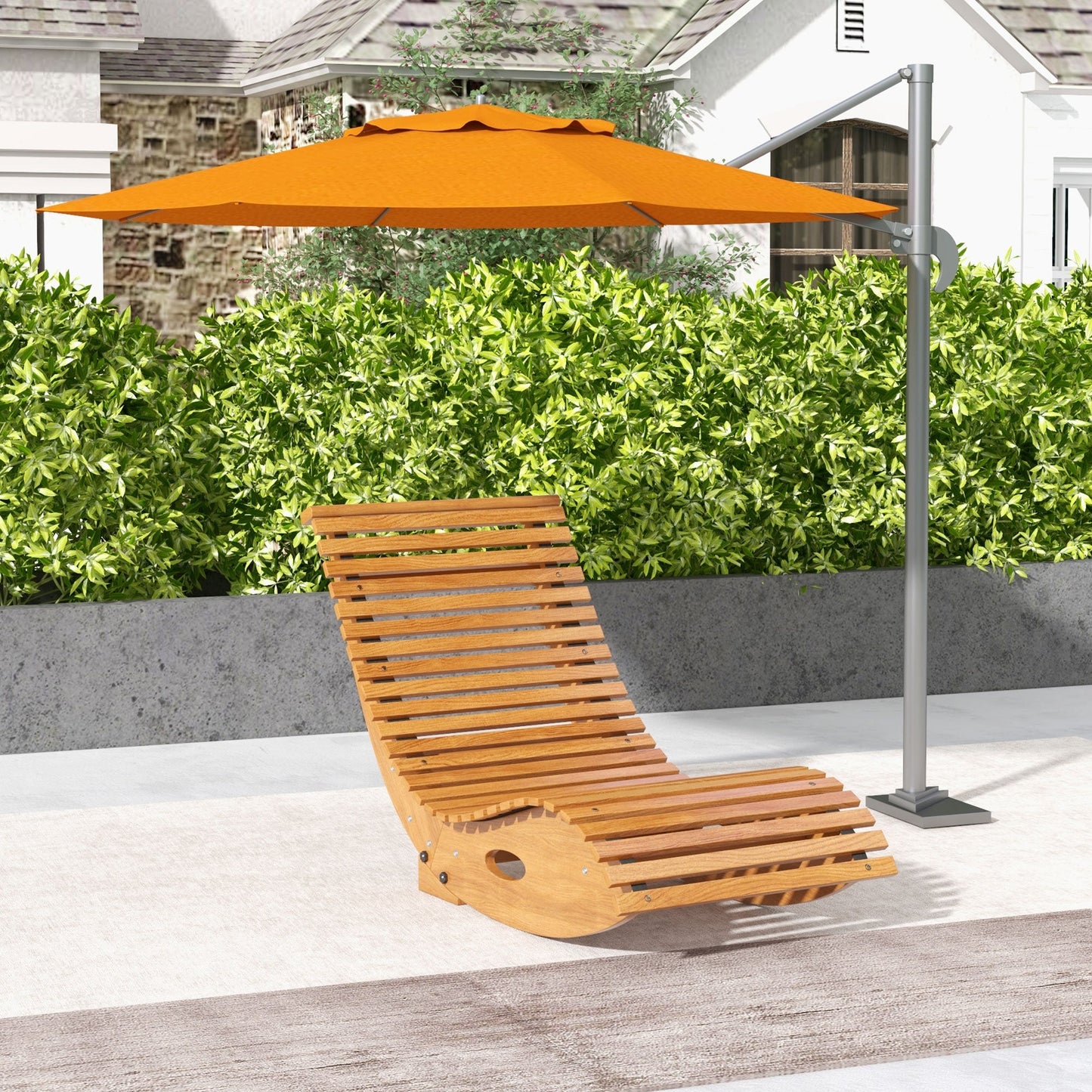 Wooden Outdoor Rocking Chair with Slatted Seat & High Back, Patio Rocking Chair with S Shape, Solid Wood Rocker for Backyard, Garden, Teak