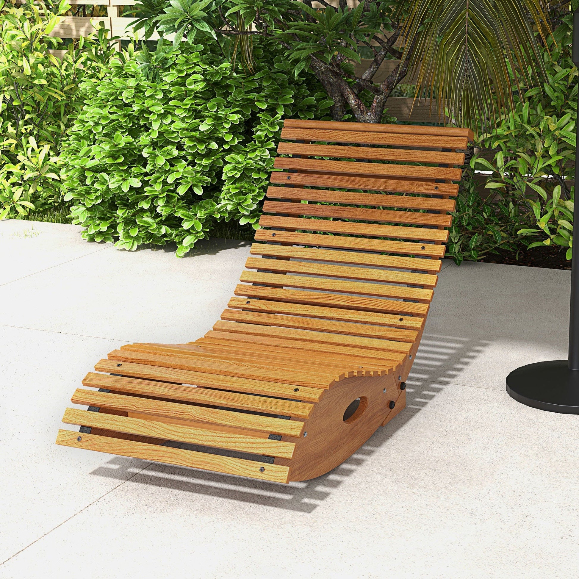 Wooden Outdoor Rocking Chair with Slatted Seat & High Back, Patio Rocking Chair with S Shape, Solid Wood Rocker for Backyard, Garden, Teak